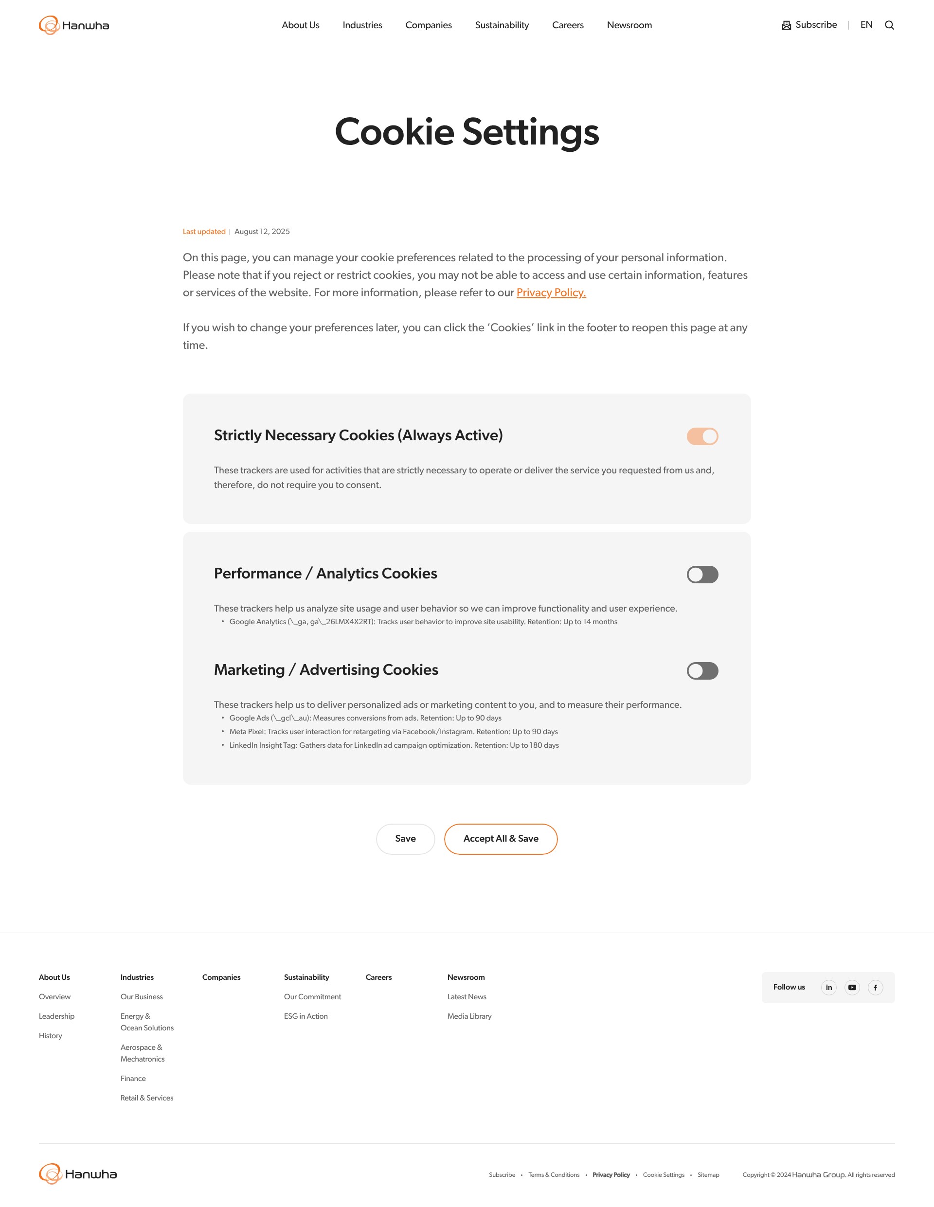 Screenshot of hanwha.com