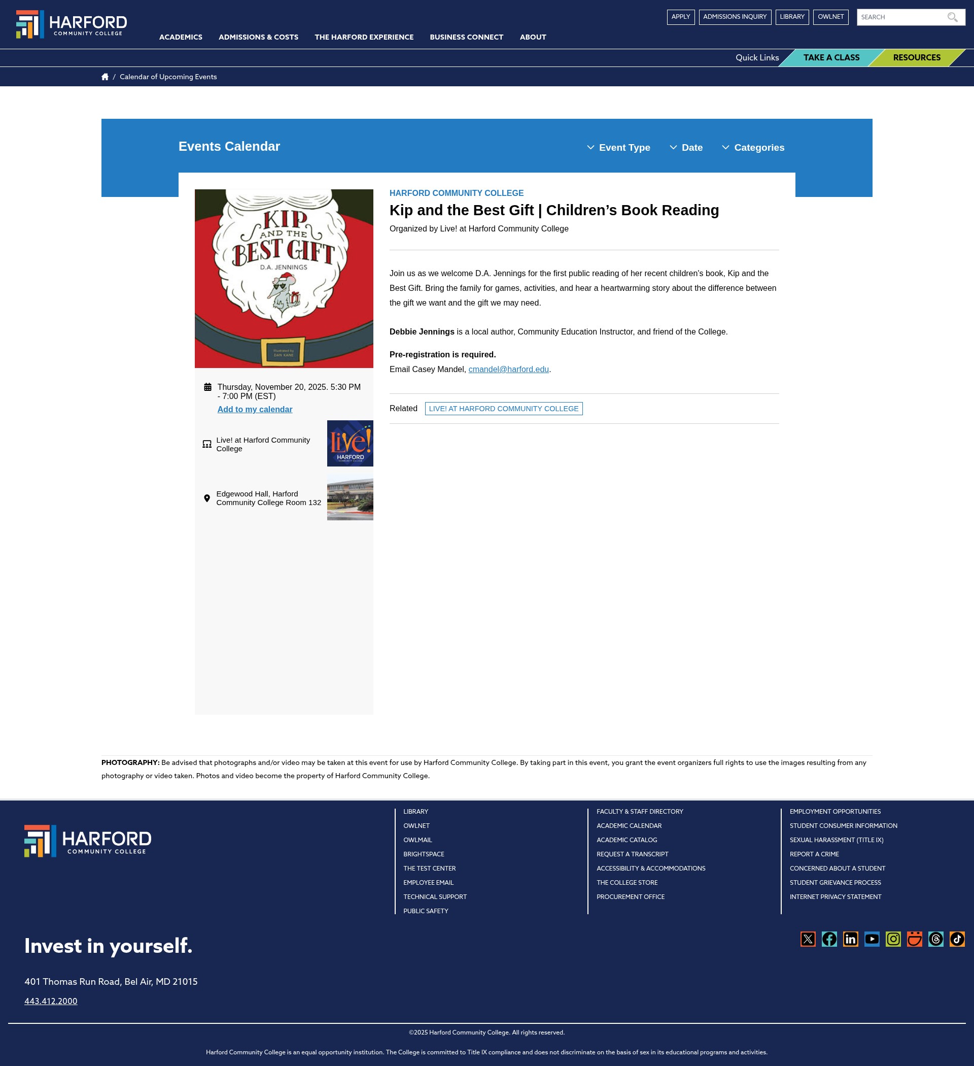 Screenshot of harford.edu