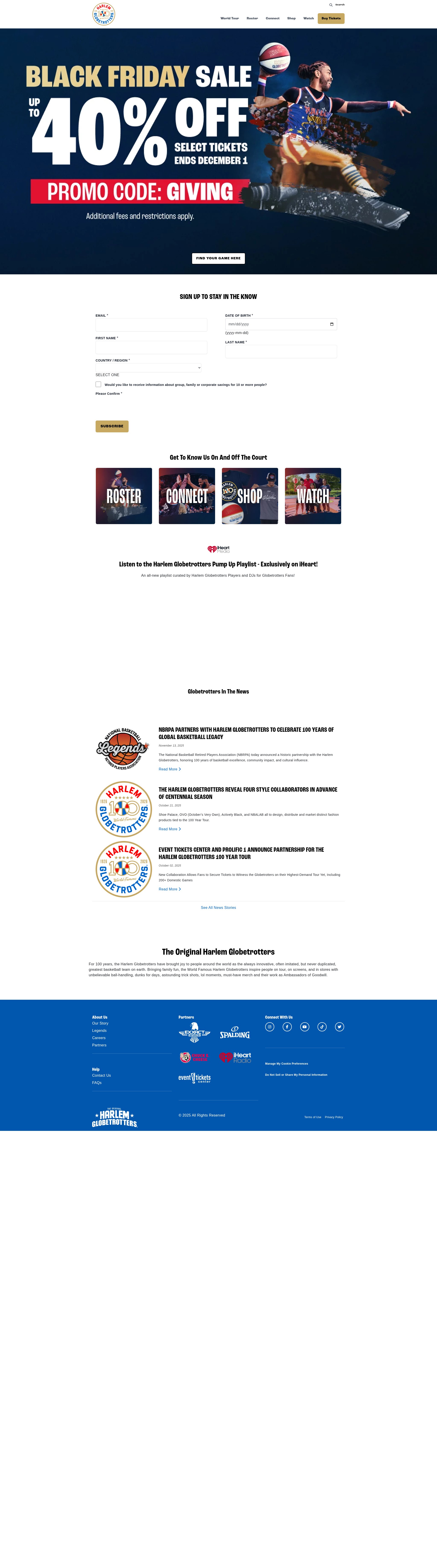 Screenshot of harlemglobetrotters.com