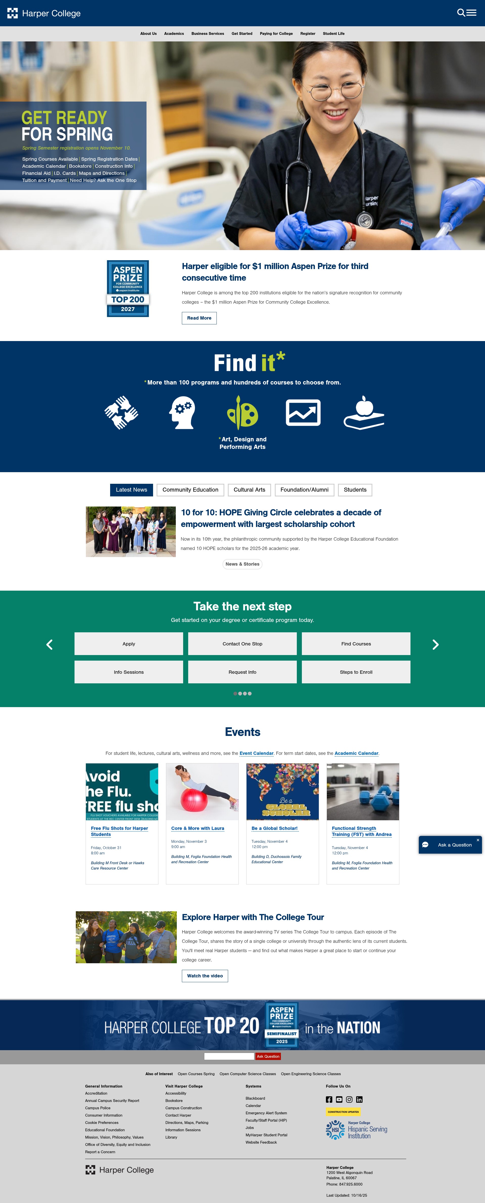 Screenshot of harpercollege.edu