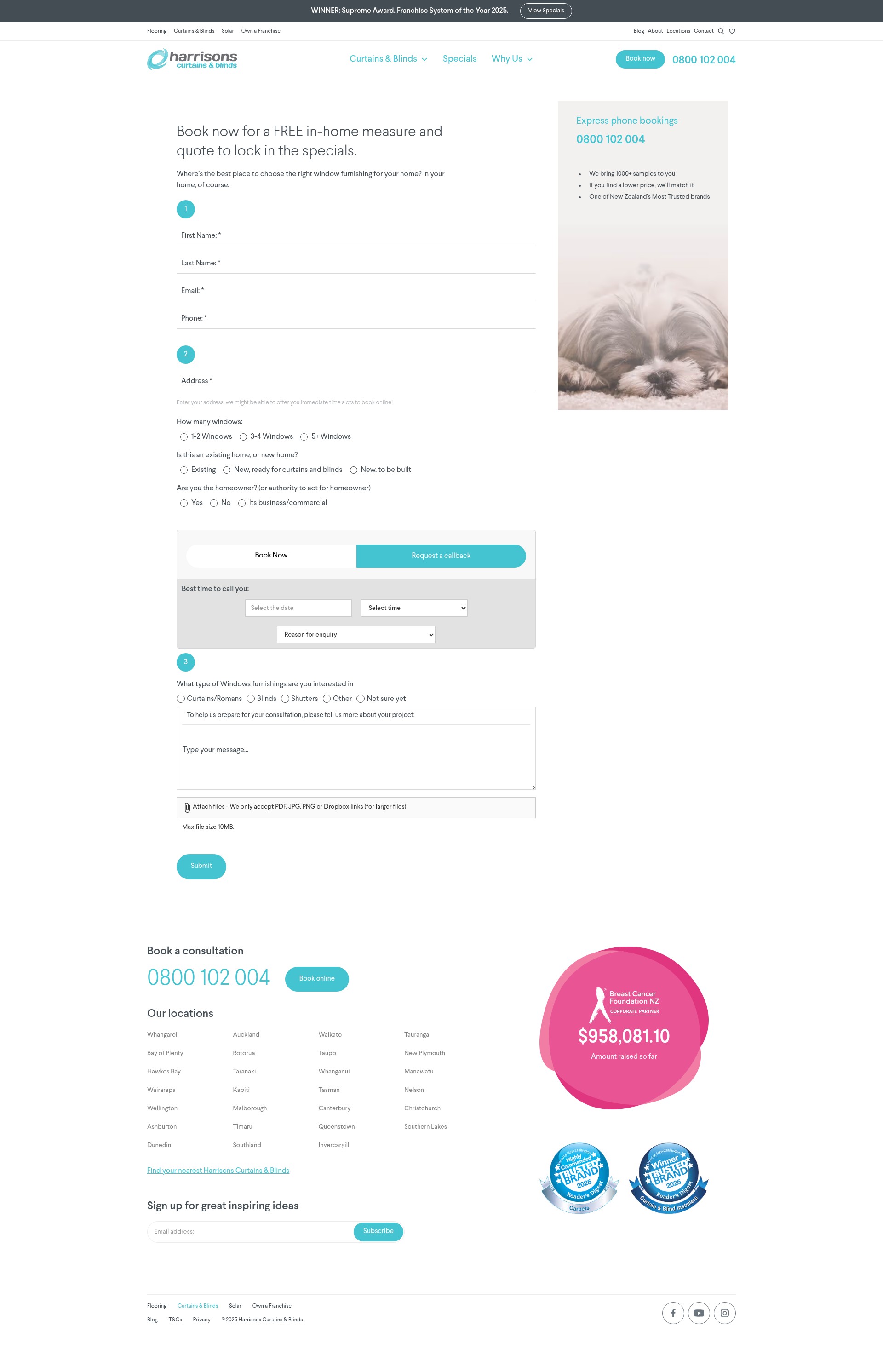 Screenshot of harrisonscurtains.co.nz