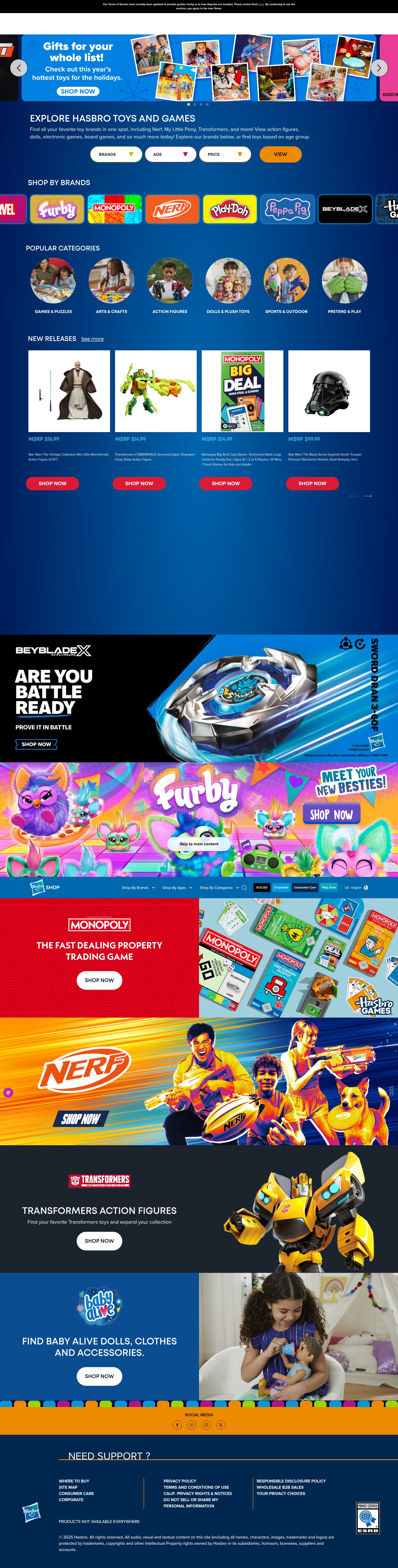 Screenshot of hasbro.com