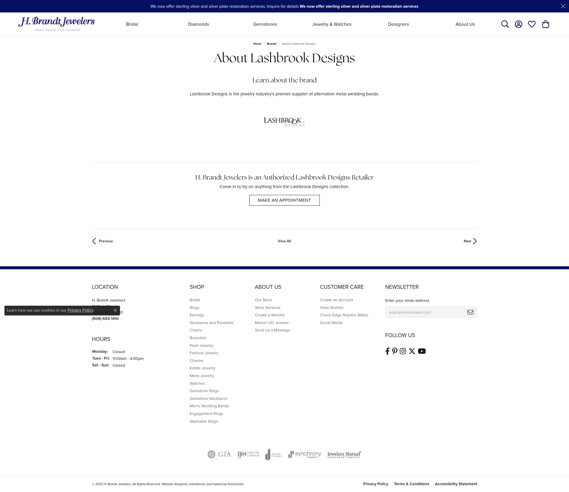 Screenshot of hbrandtjewelers.com