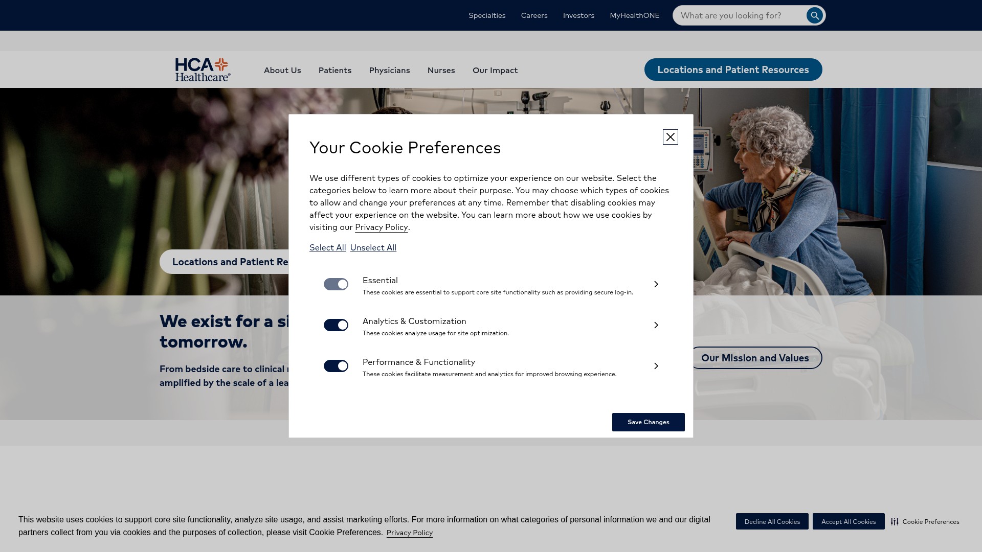 Screenshot of hcahealthcare.com