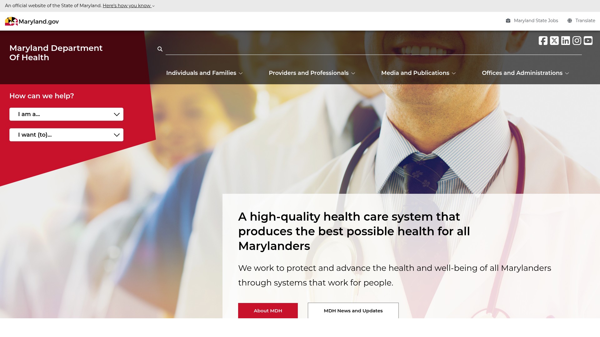 Screenshot of health.maryland.gov