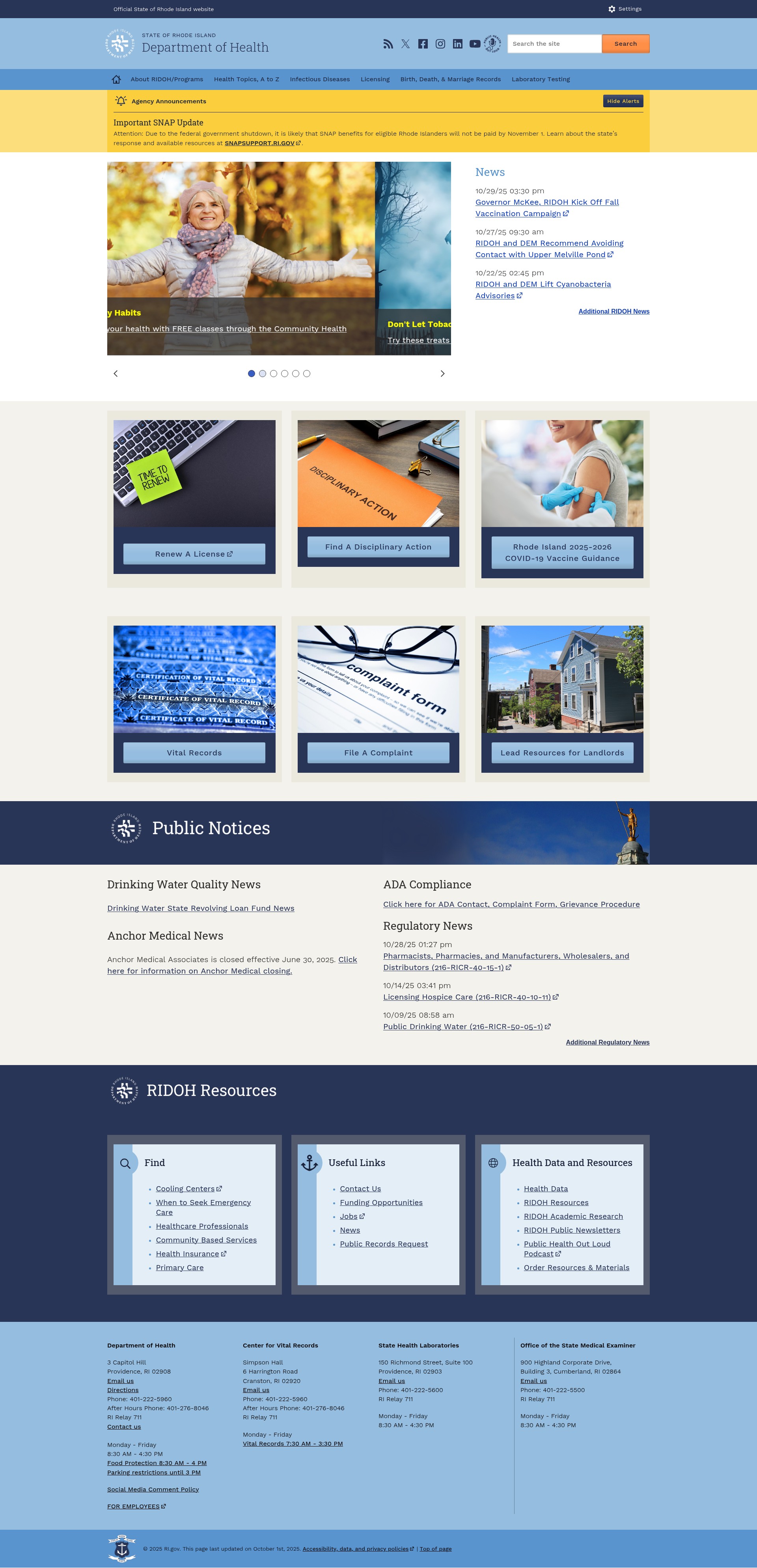 Screenshot of health.ri.gov