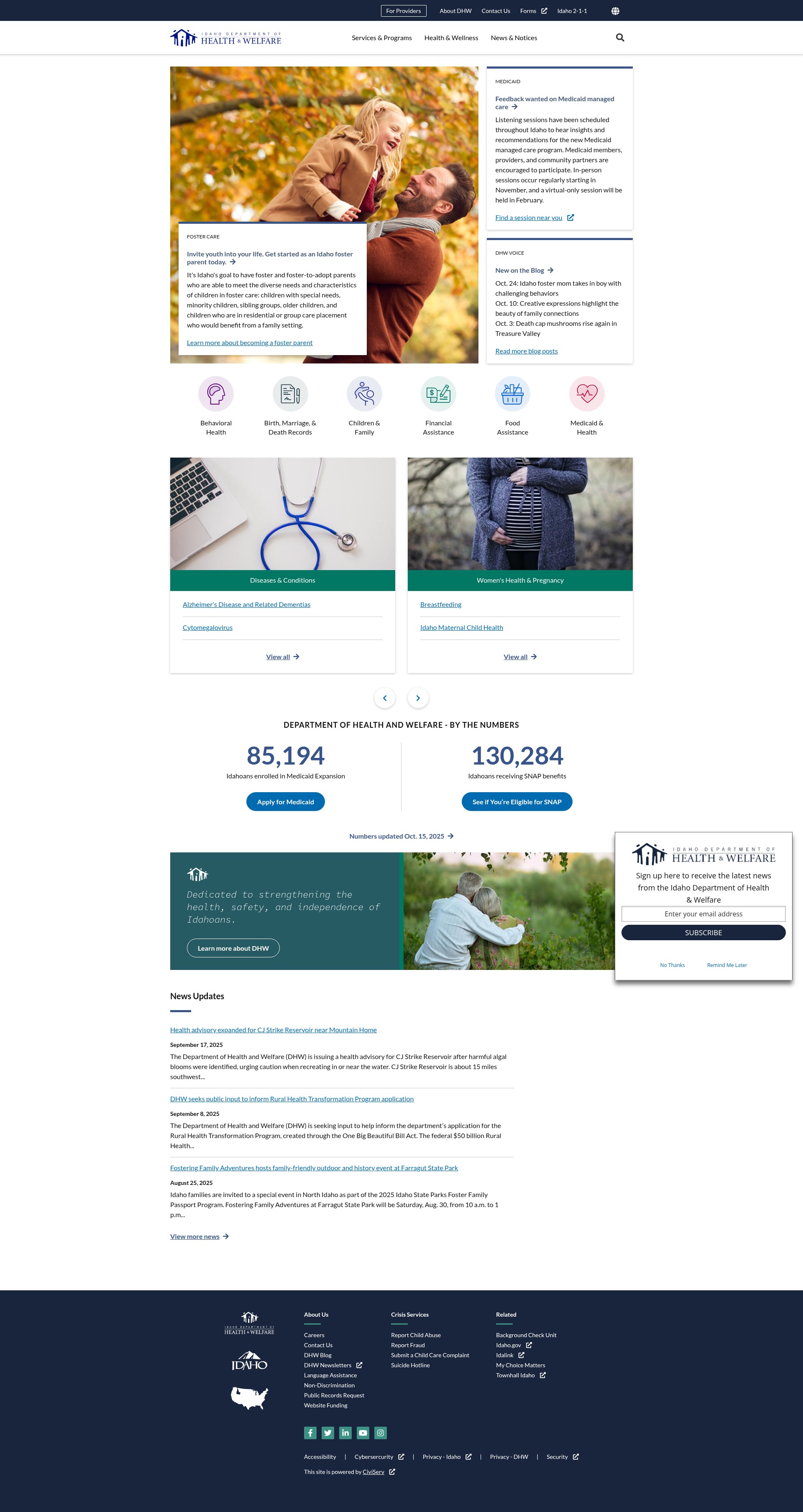 Screenshot of healthandwelfare.idaho.gov