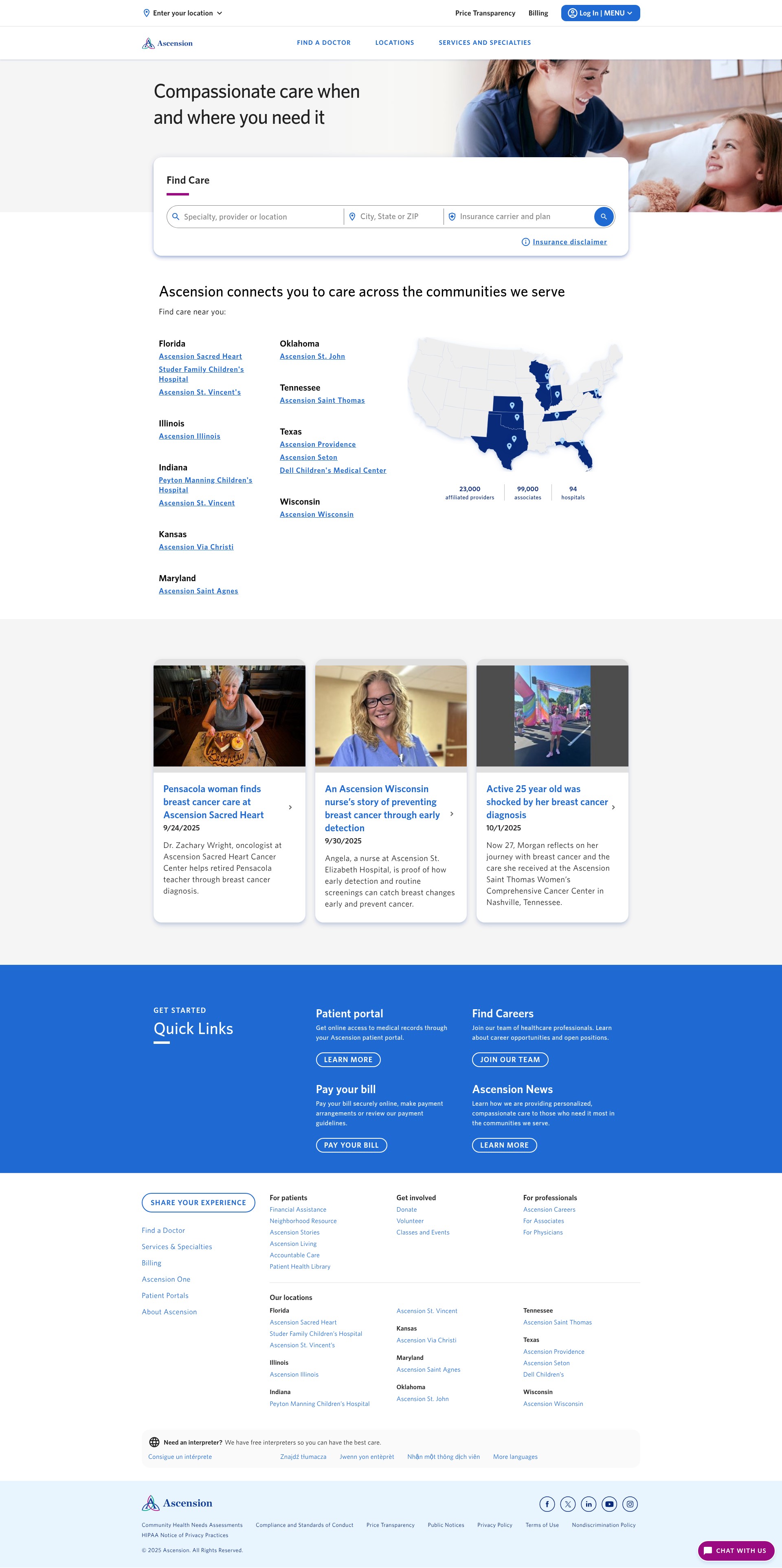 Screenshot of healthcare.ascension.org