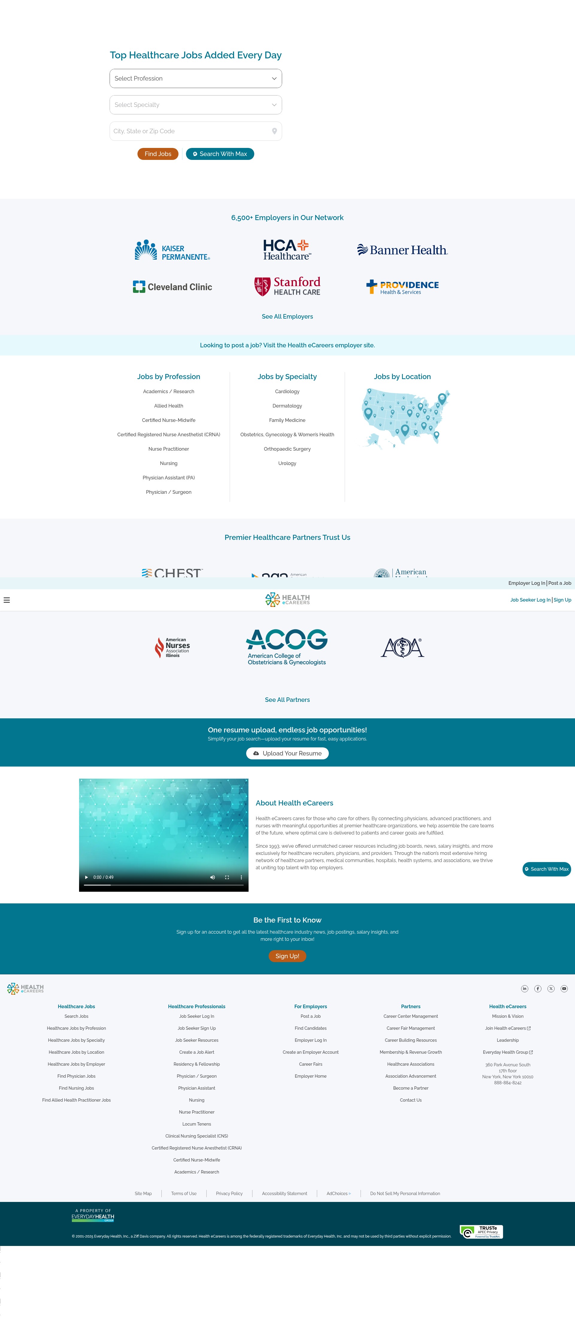 Screenshot of healthecareers.com