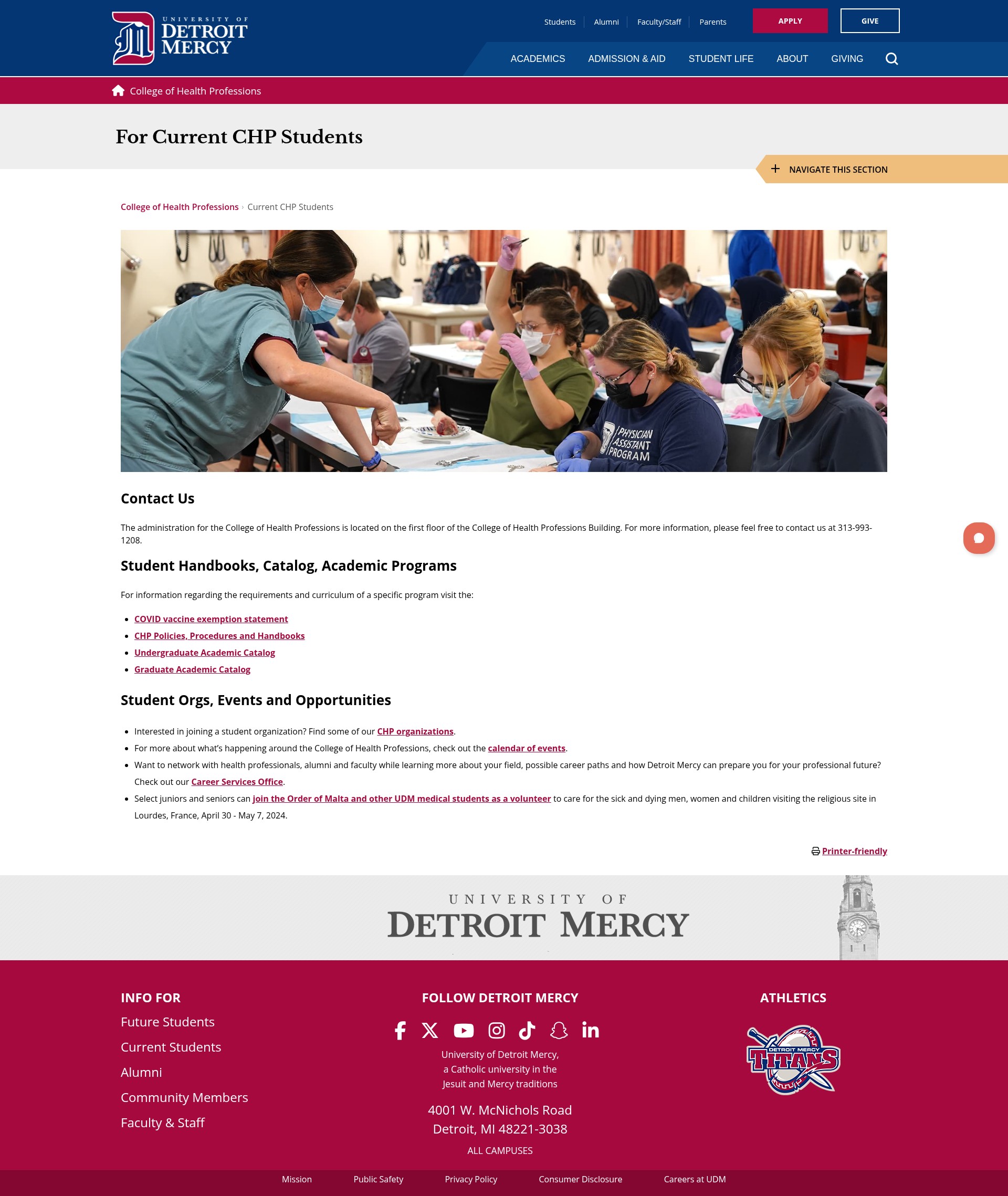 Screenshot of healthprofessions.udmercy.edu