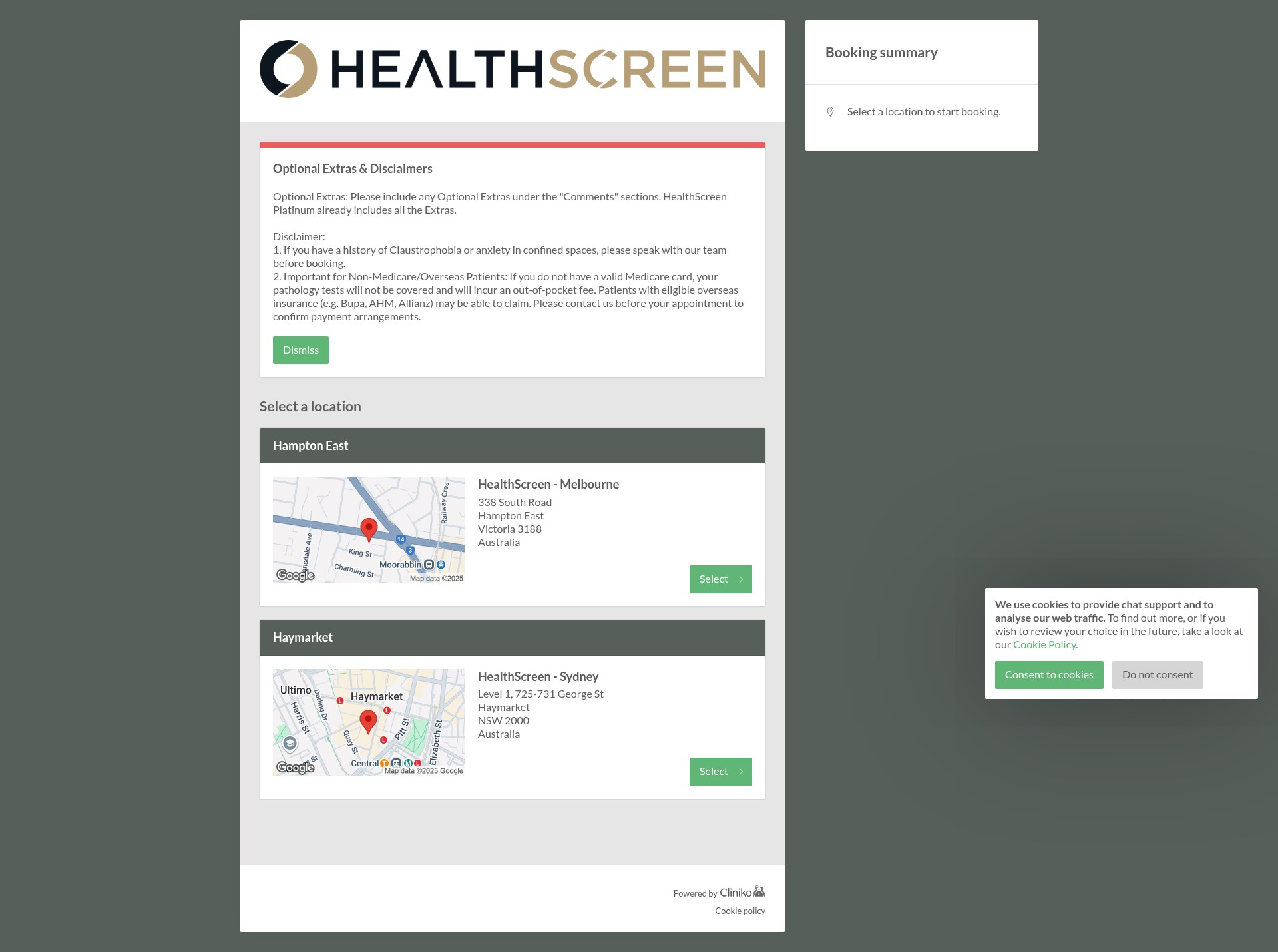 Screenshot of healthscreen.com.au