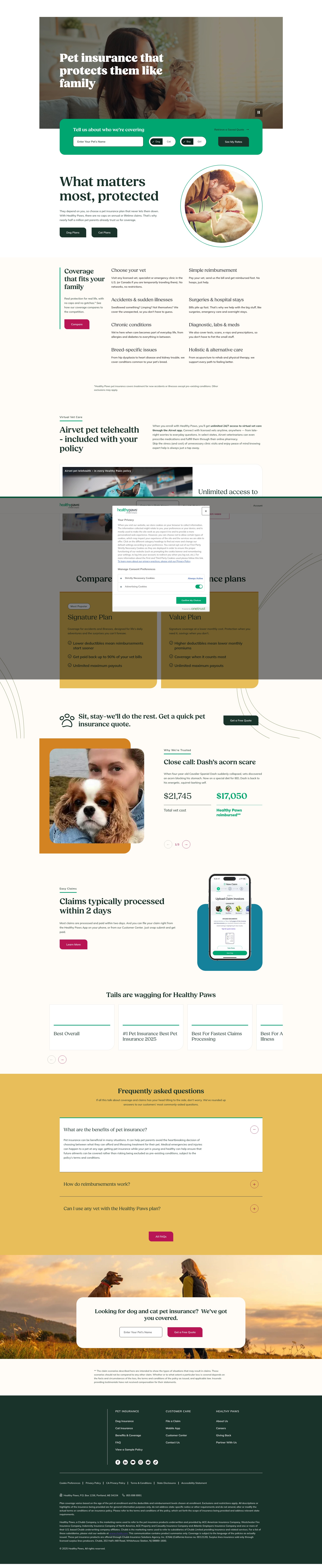 Screenshot of healthypawspetinsurance.com