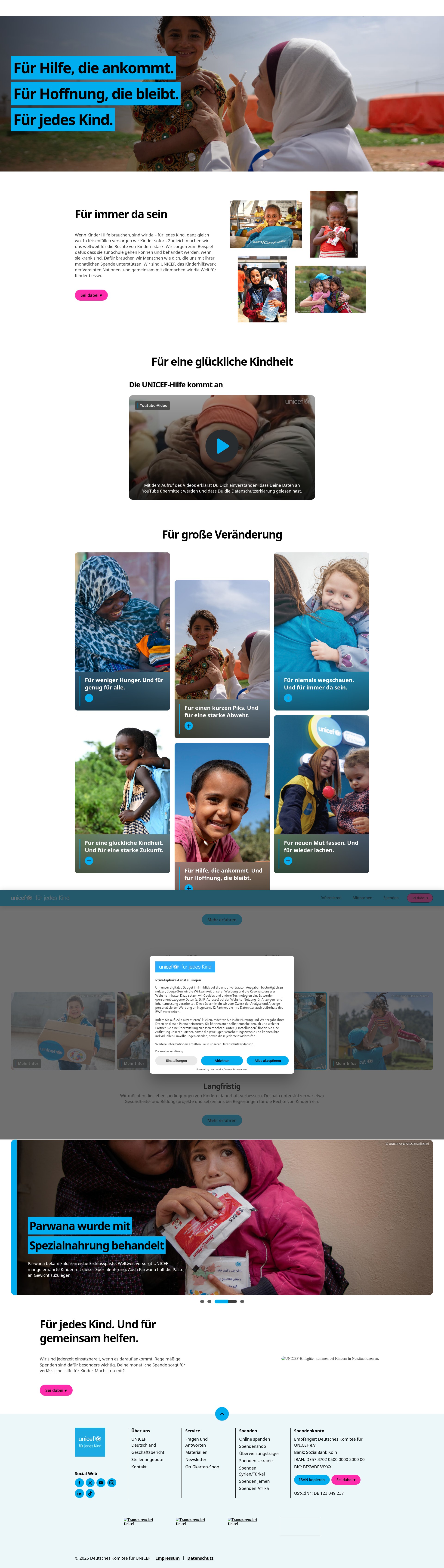 Screenshot of helfen.unicef.de