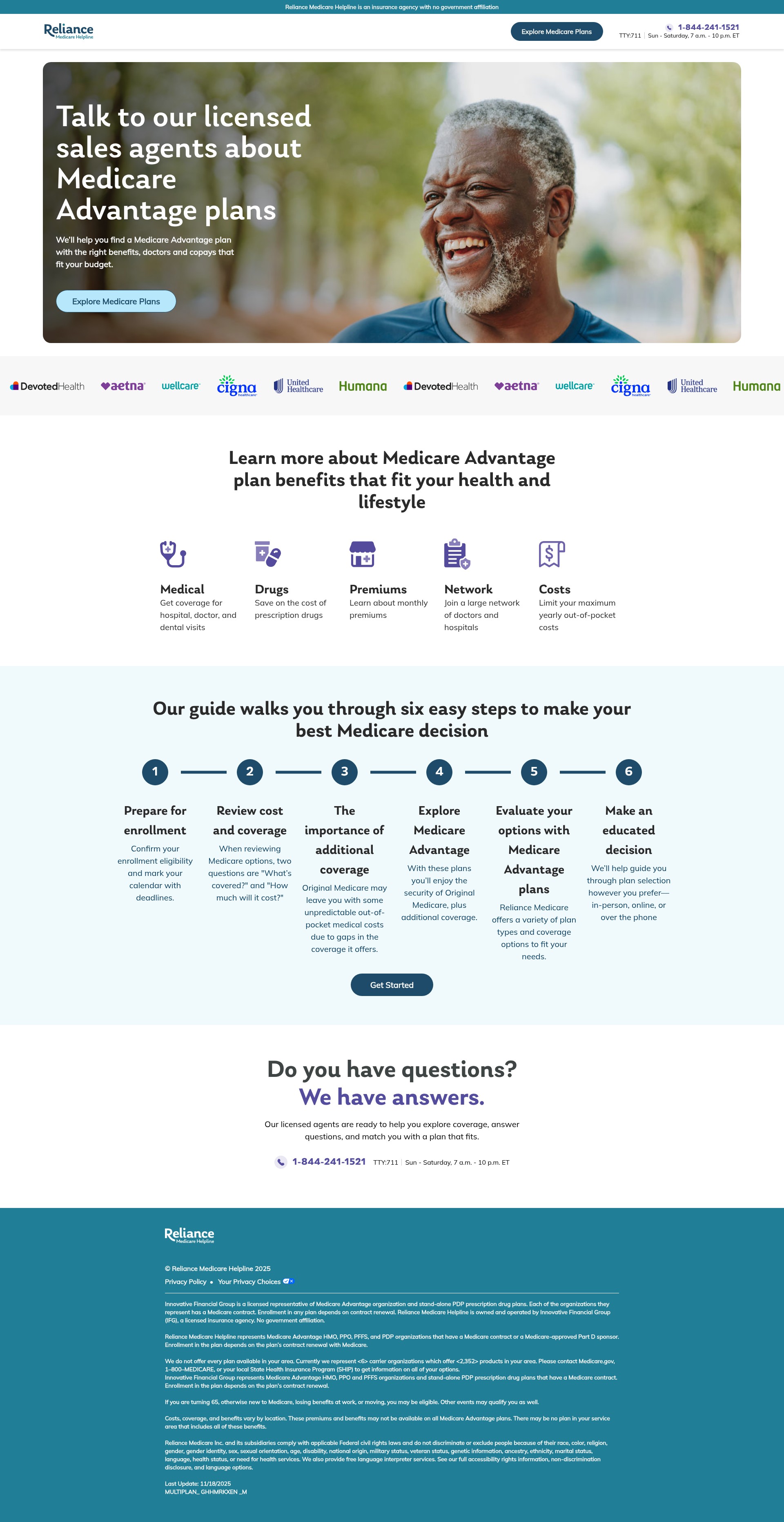 Screenshot of hello.reliancemedicarehelpline.com