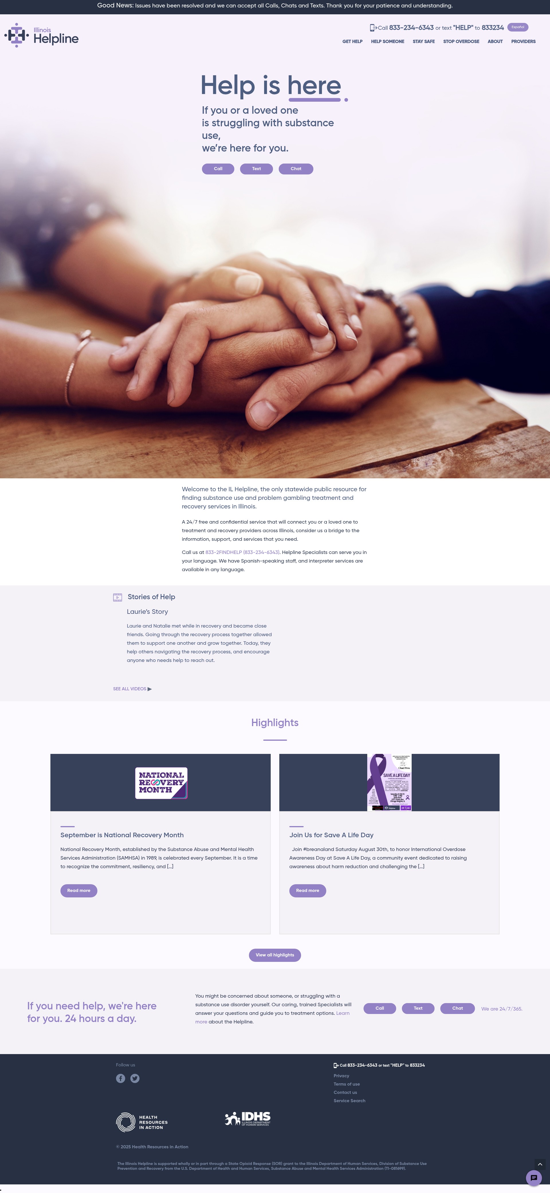 Screenshot of helplineil.org