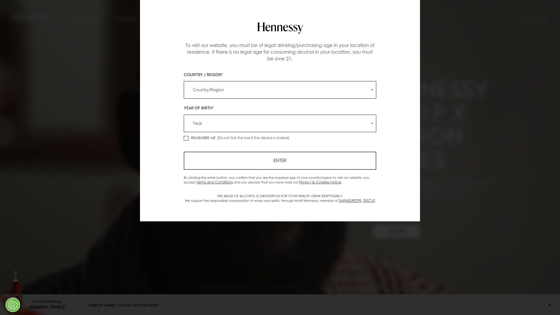 Screenshot of hennessy.com