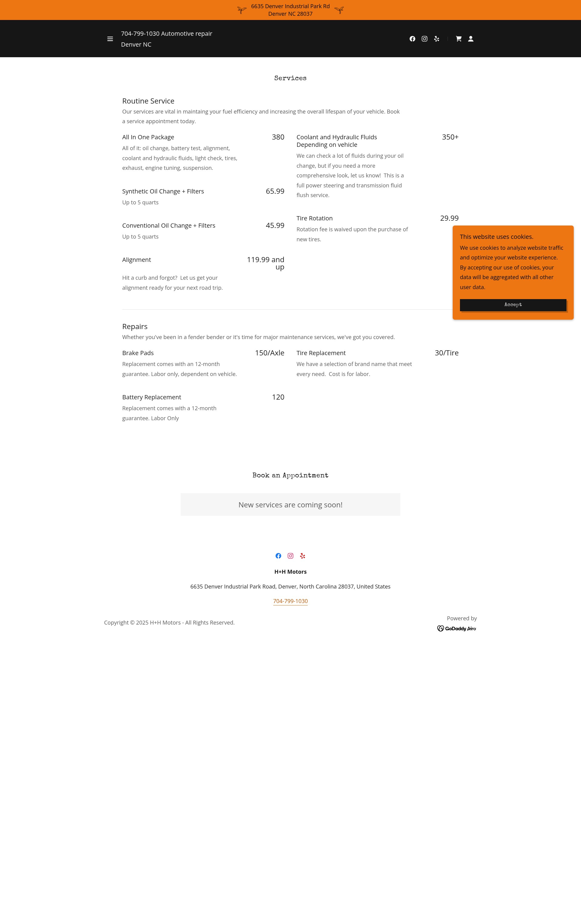Screenshot of hhmotorsnc.com