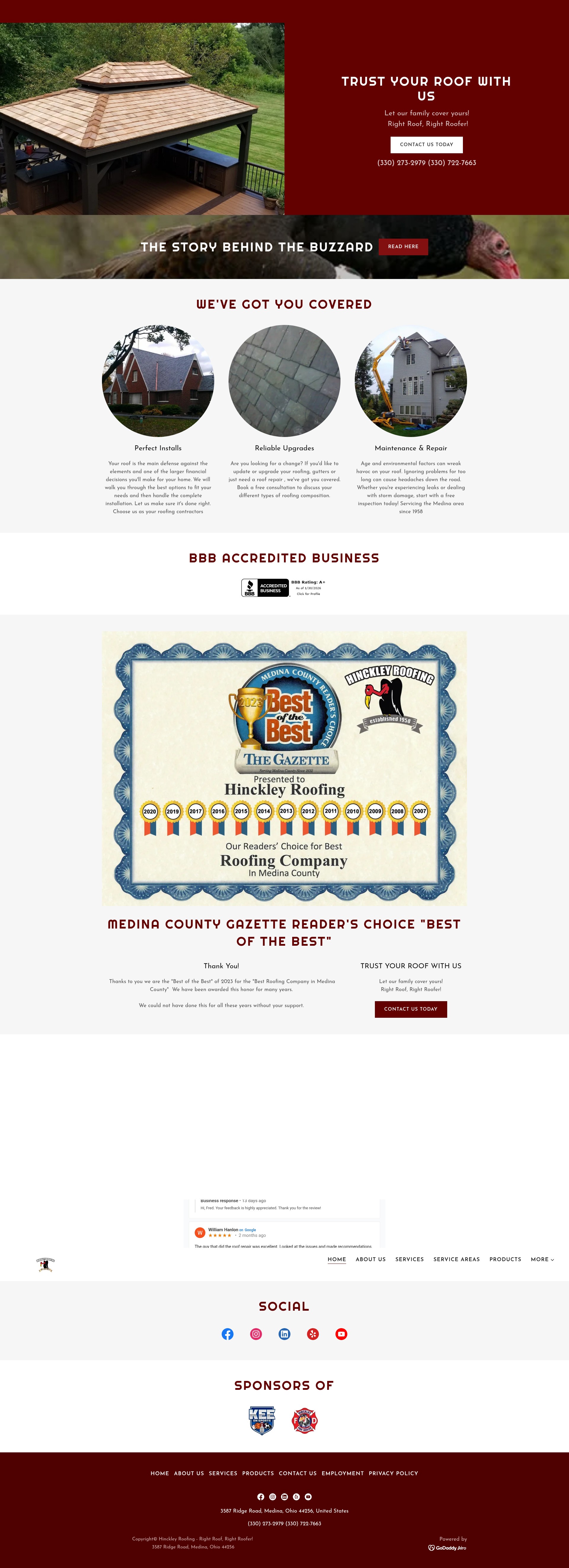 Screenshot of hinckleyroofing.com