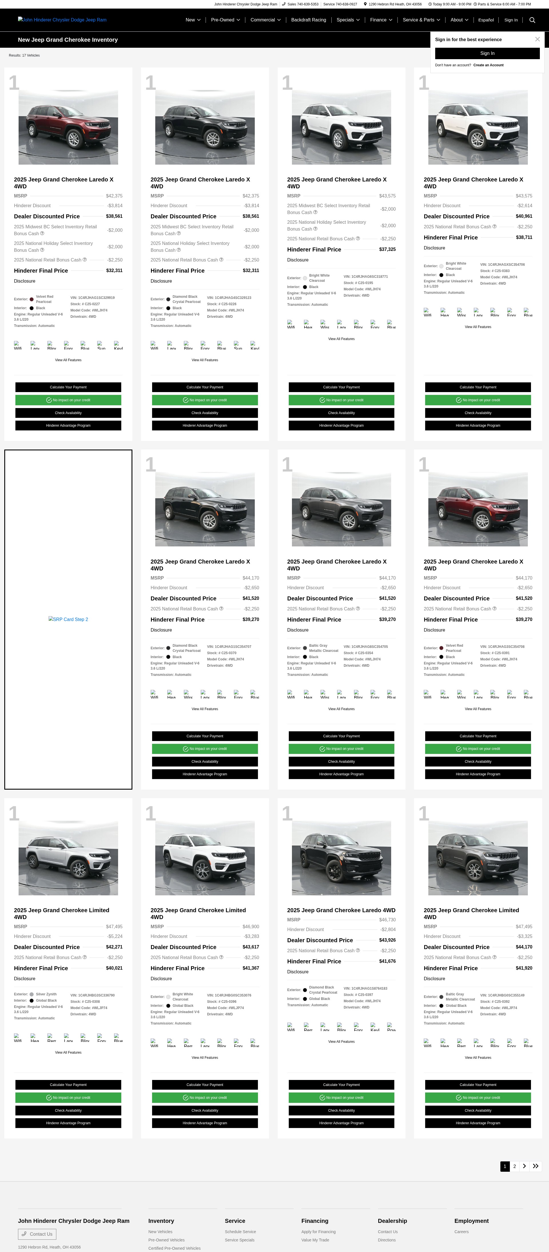 Screenshot of hinderercdjr.com
