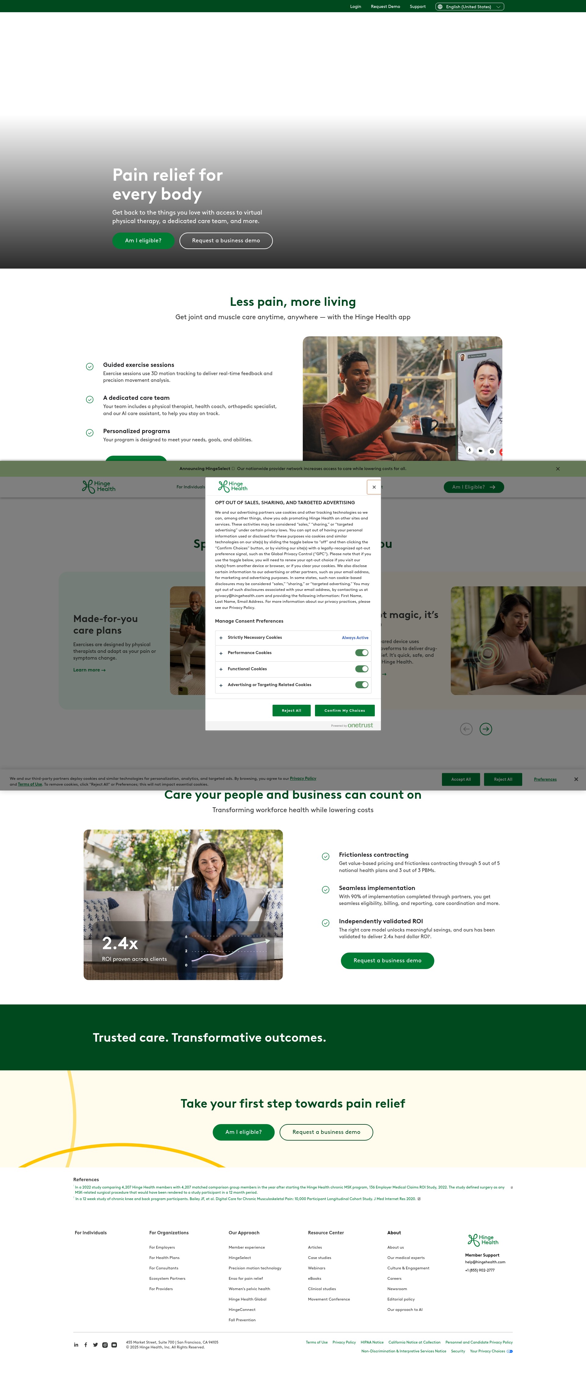Screenshot of hingehealth.com