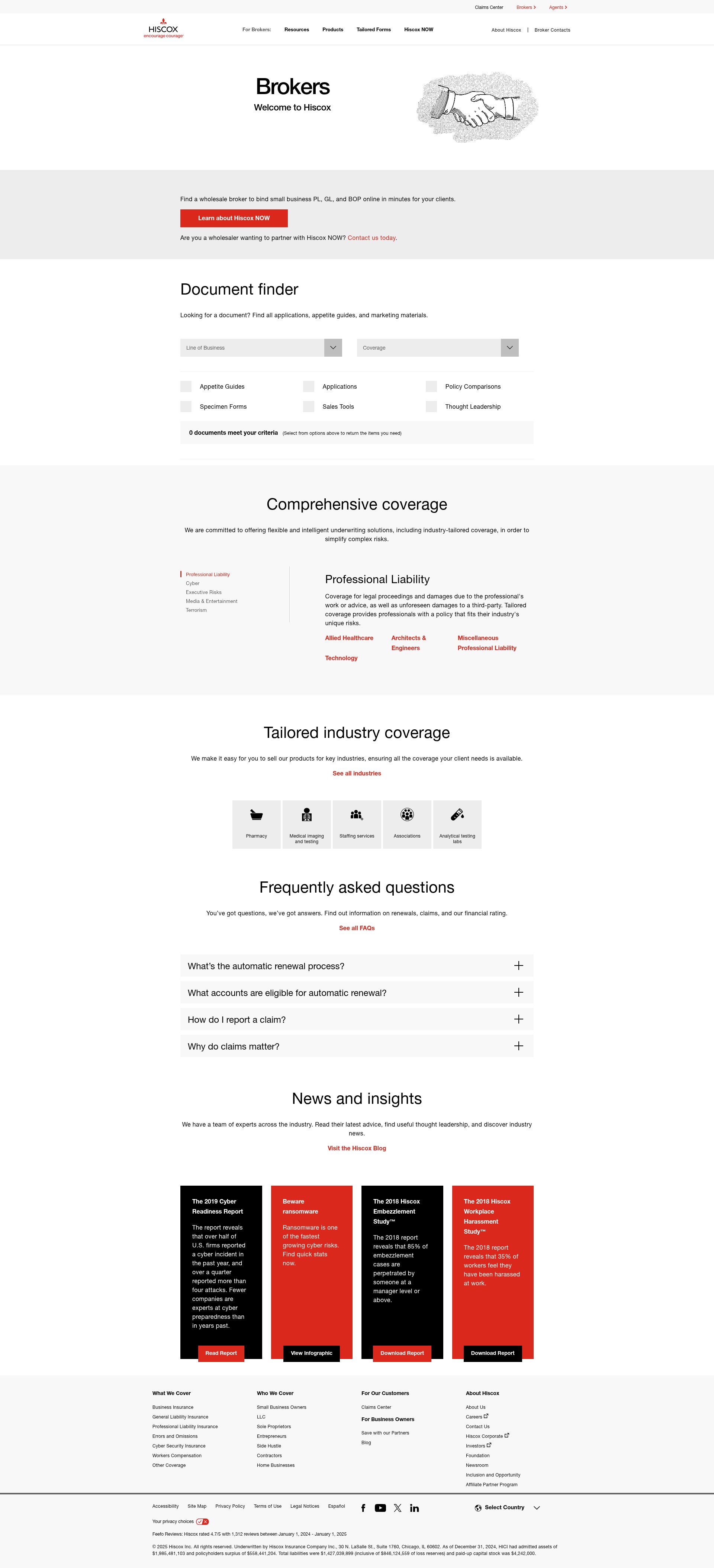 Screenshot of hiscox.com
