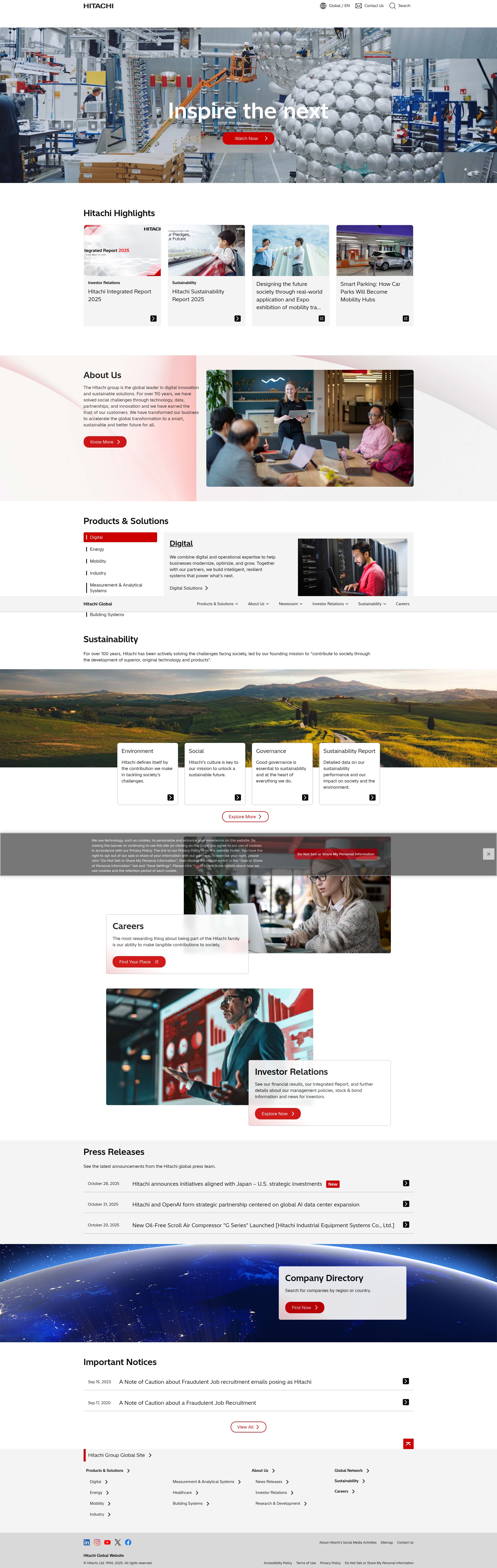 Screenshot of hitachi.com