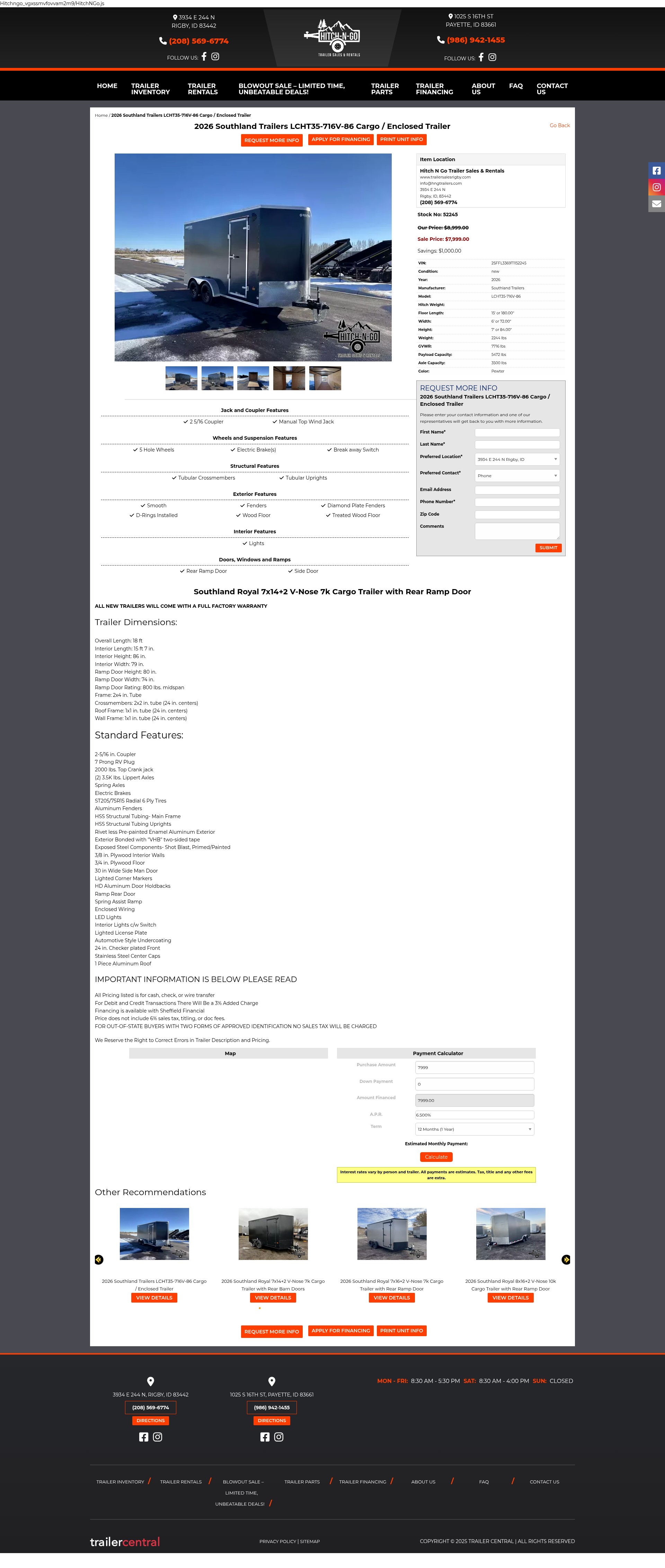 Screenshot of hitchngotrailersales.com