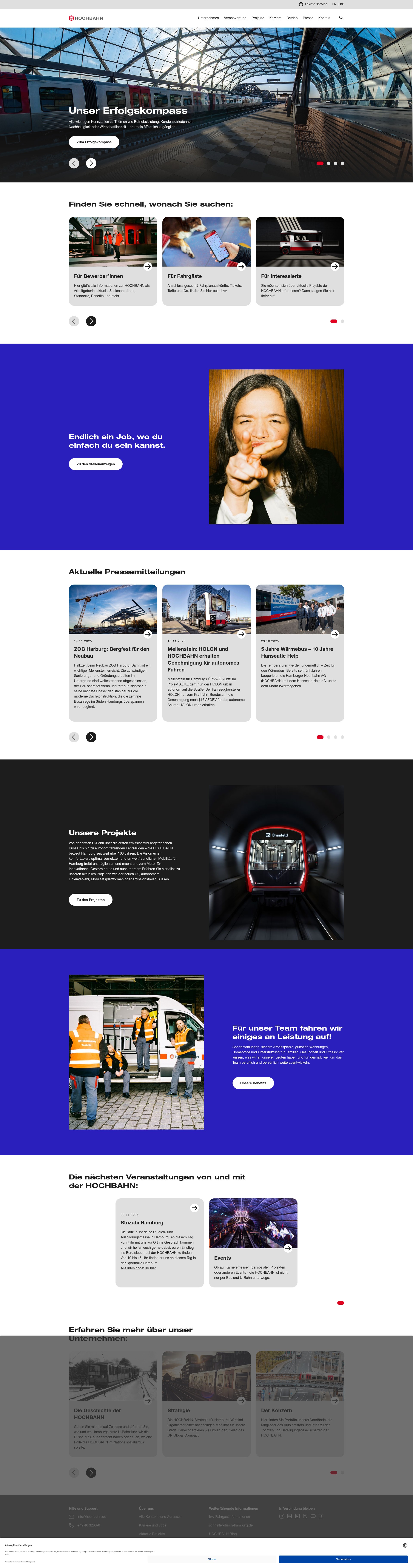 Screenshot of hochbahn.de