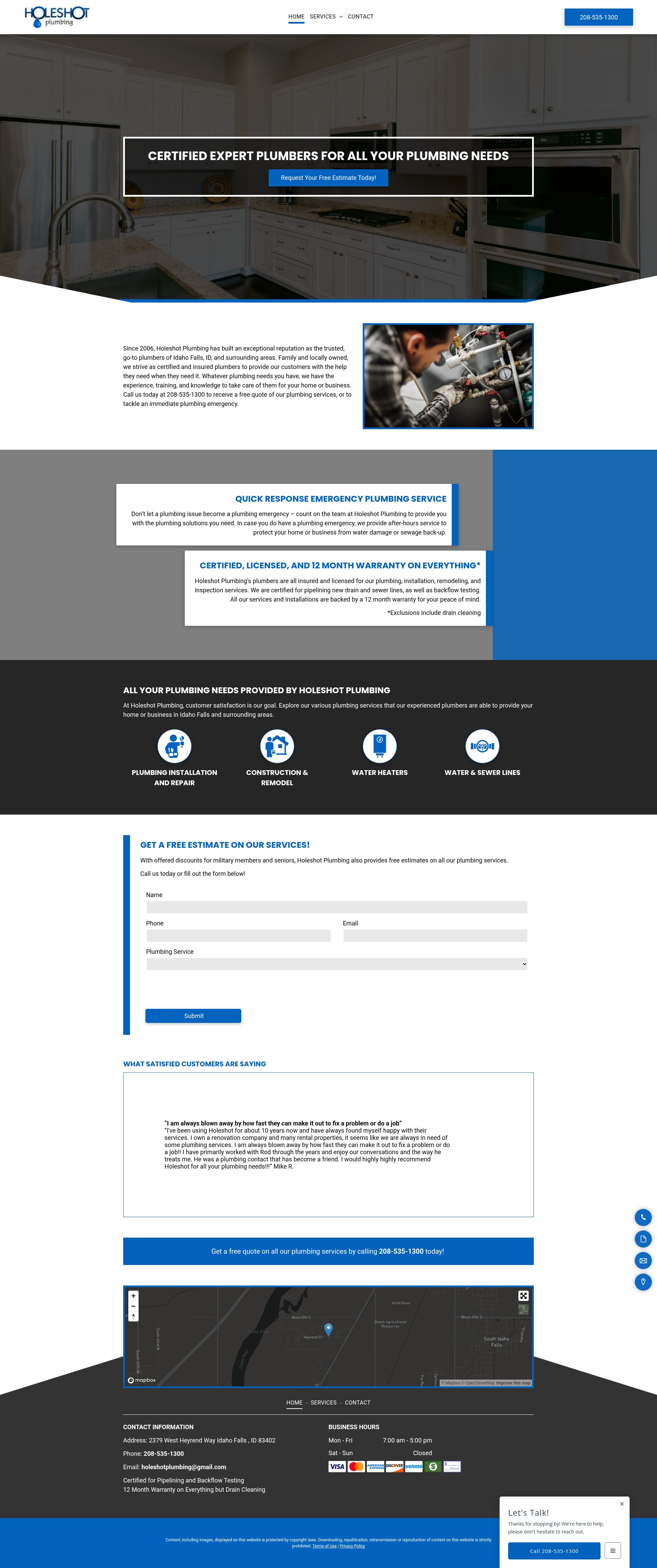 Screenshot of holeshotplumbingid.com