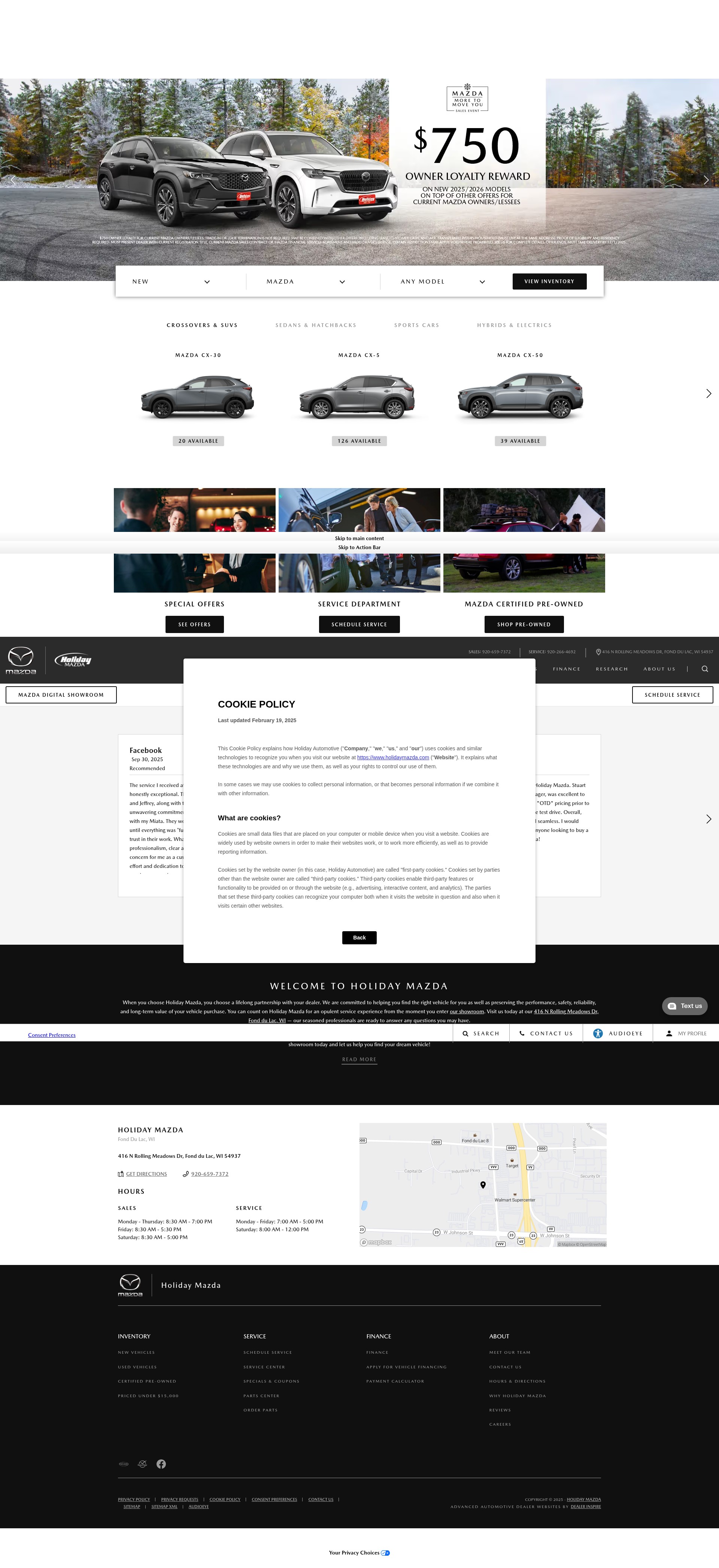Screenshot of holidaymazda.com
