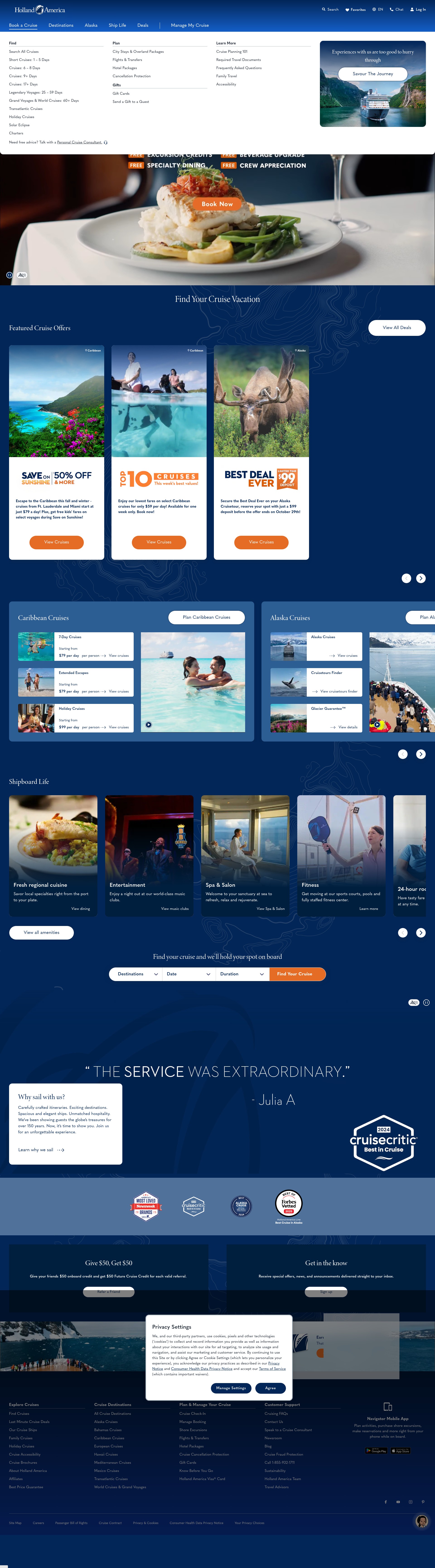 Screenshot of hollandamerica.com