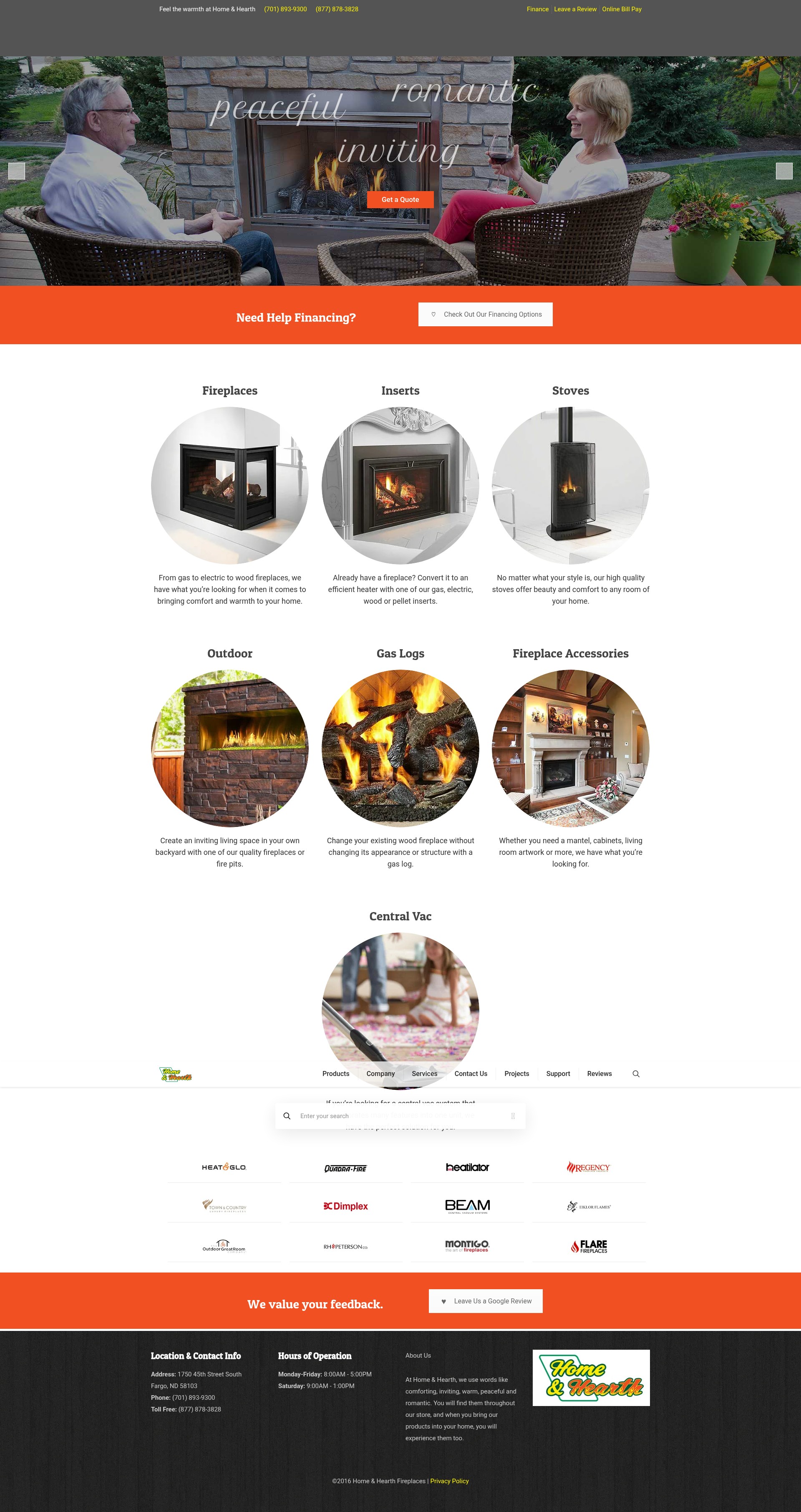 Screenshot of homeandhearthfireplaces.com