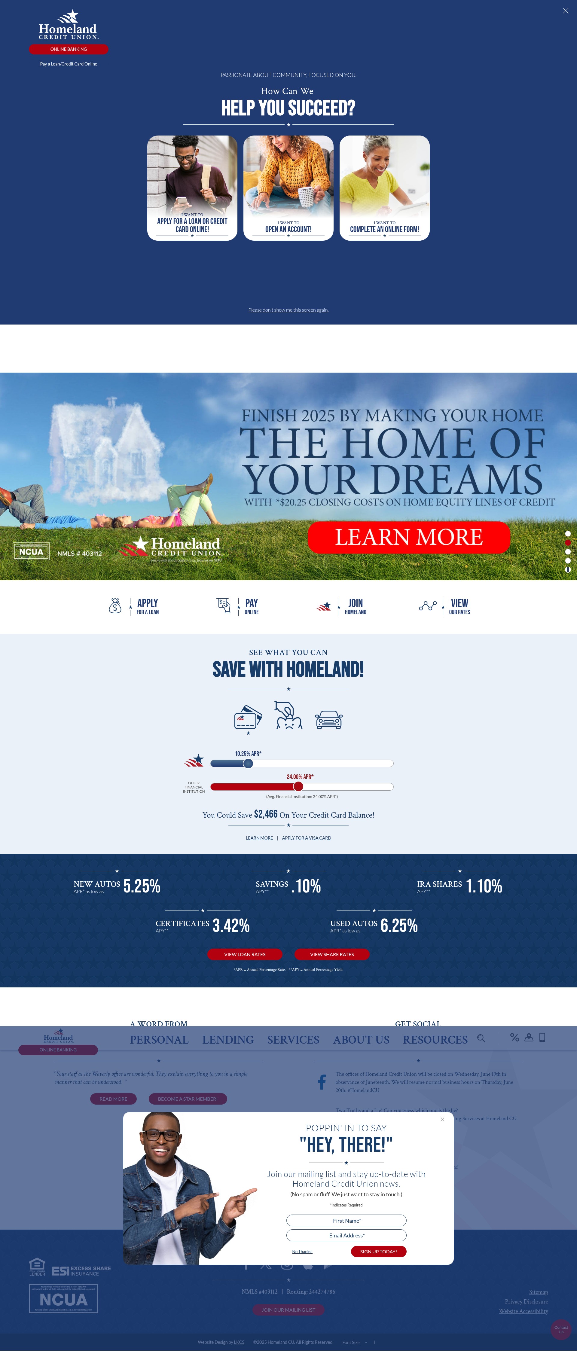 Screenshot of homelandcu.com