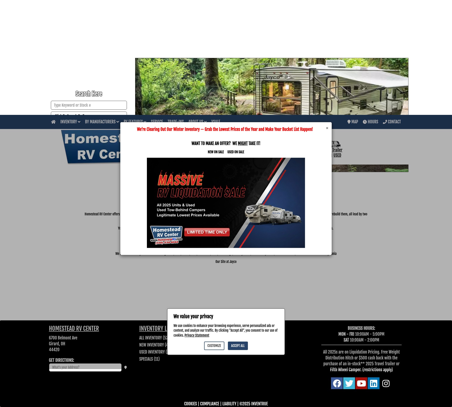 Screenshot of homesteadrv.com