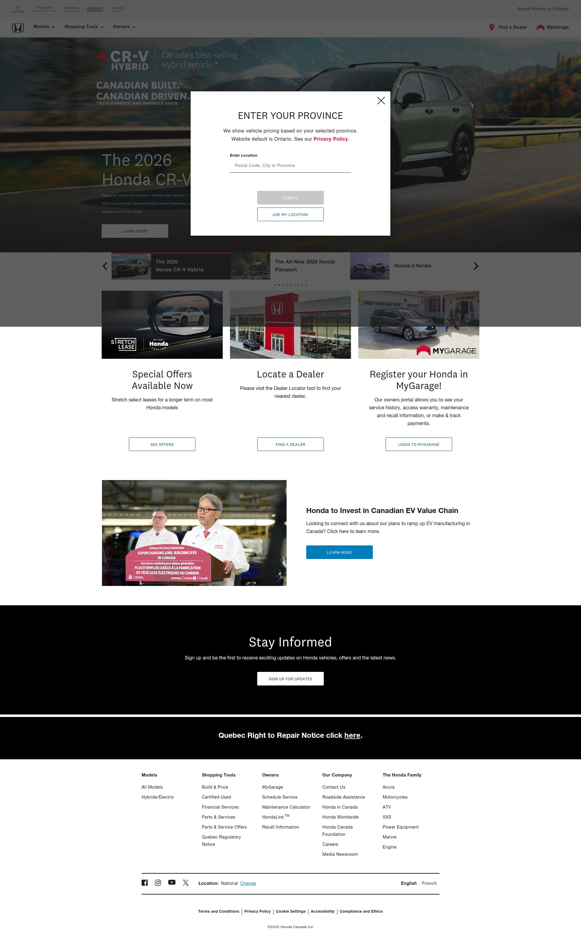Screenshot of honda.ca