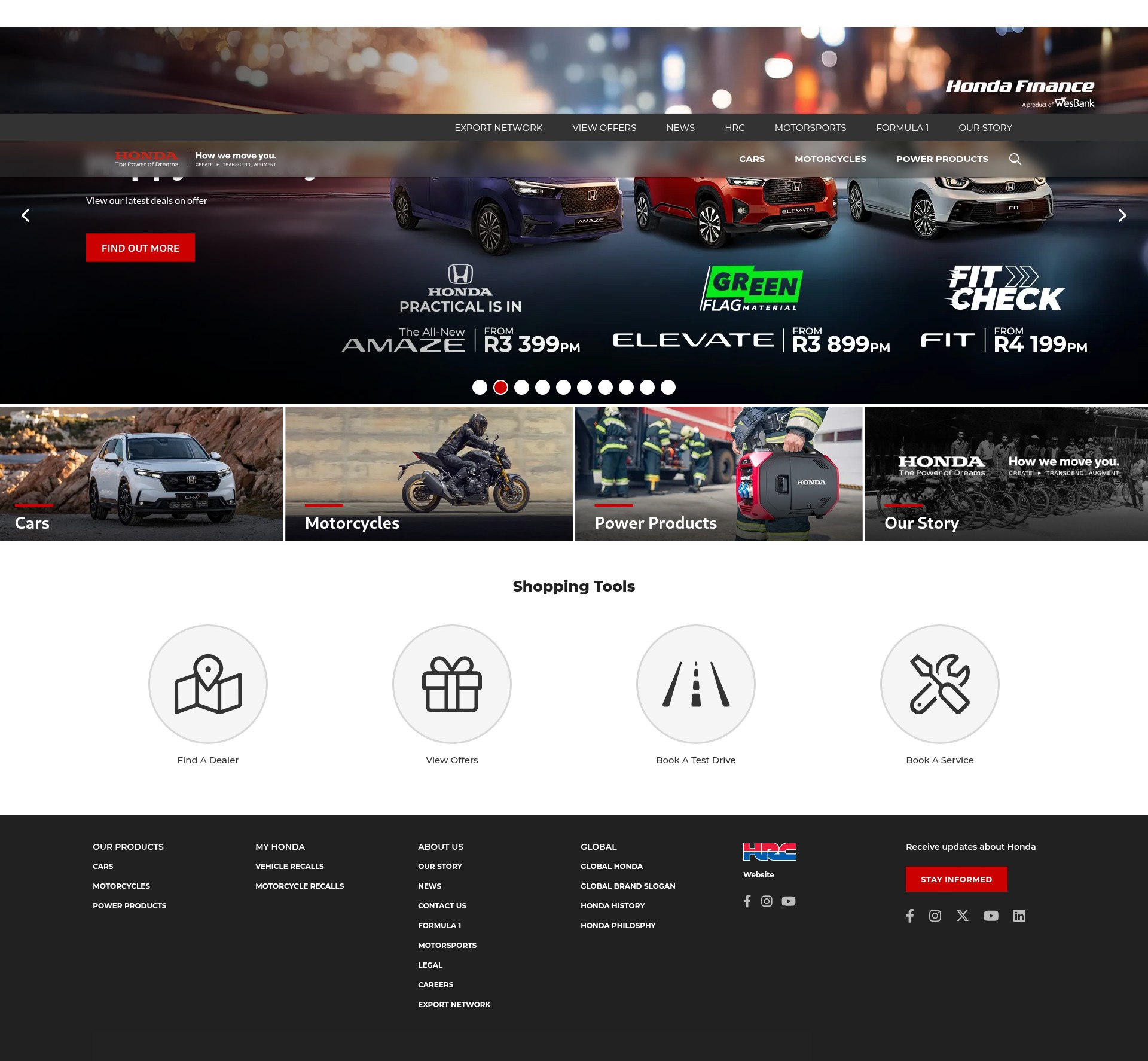 Screenshot of honda.co.za