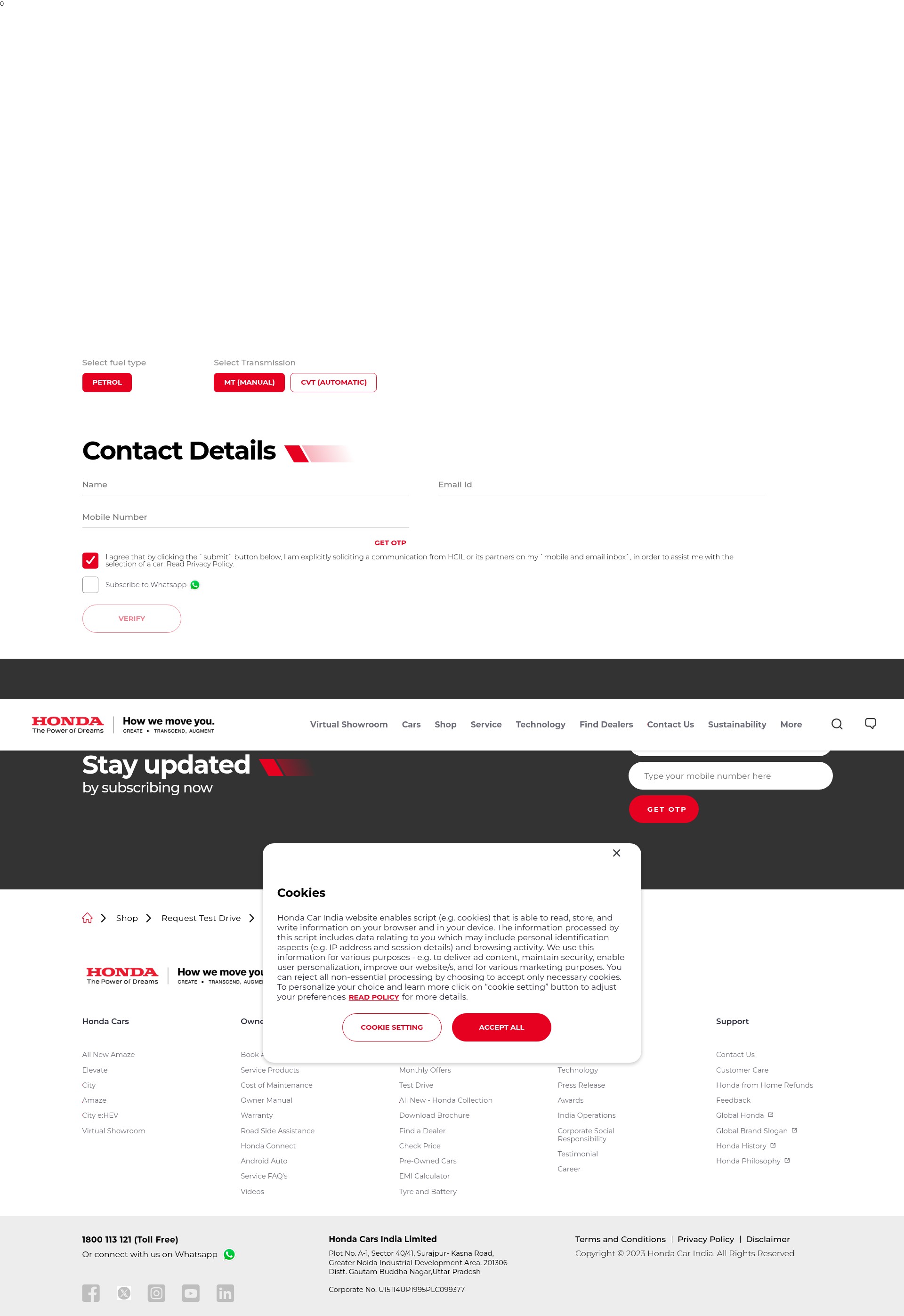 Screenshot of hondacarindia.com