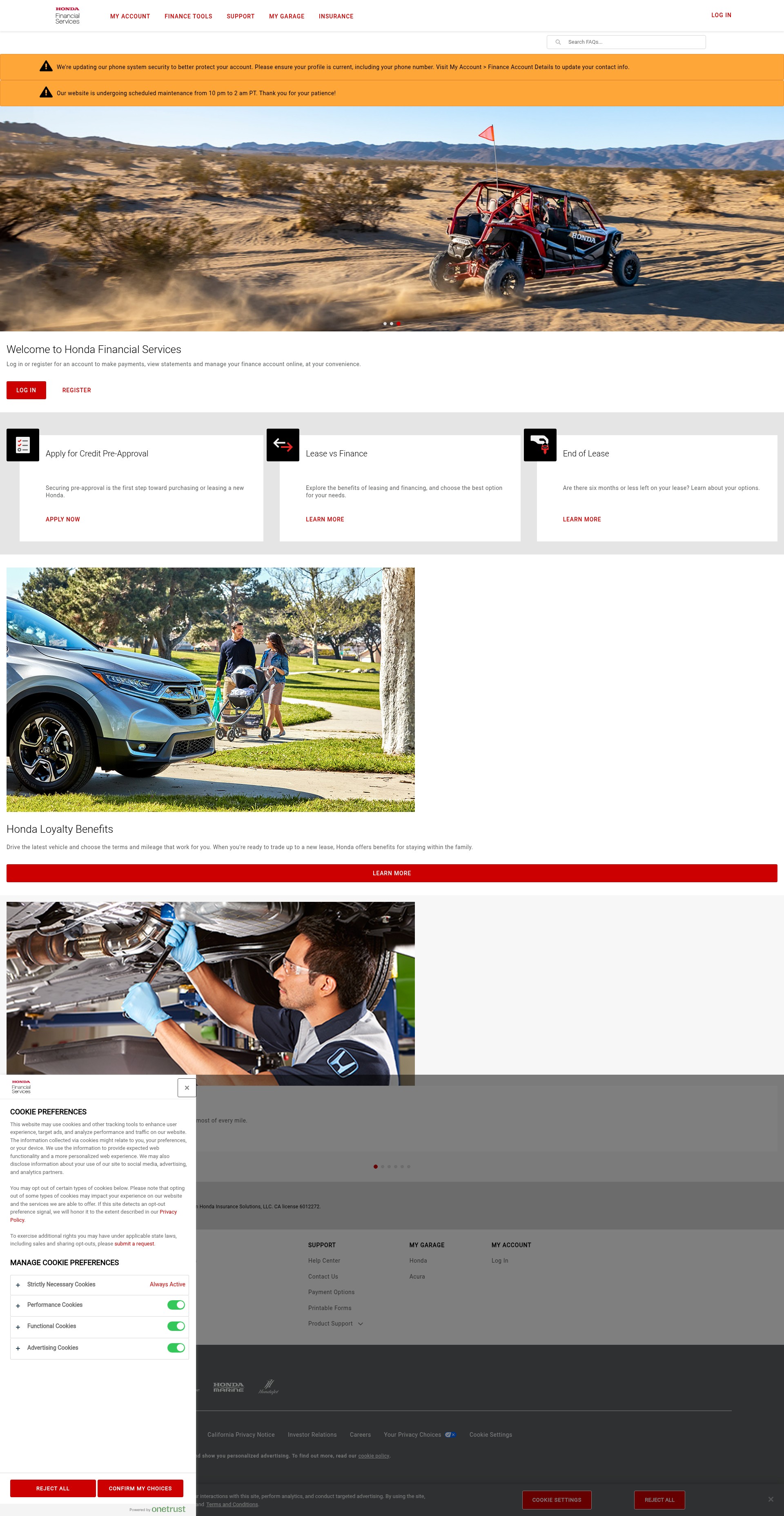 Screenshot of hondafinancialservices.com