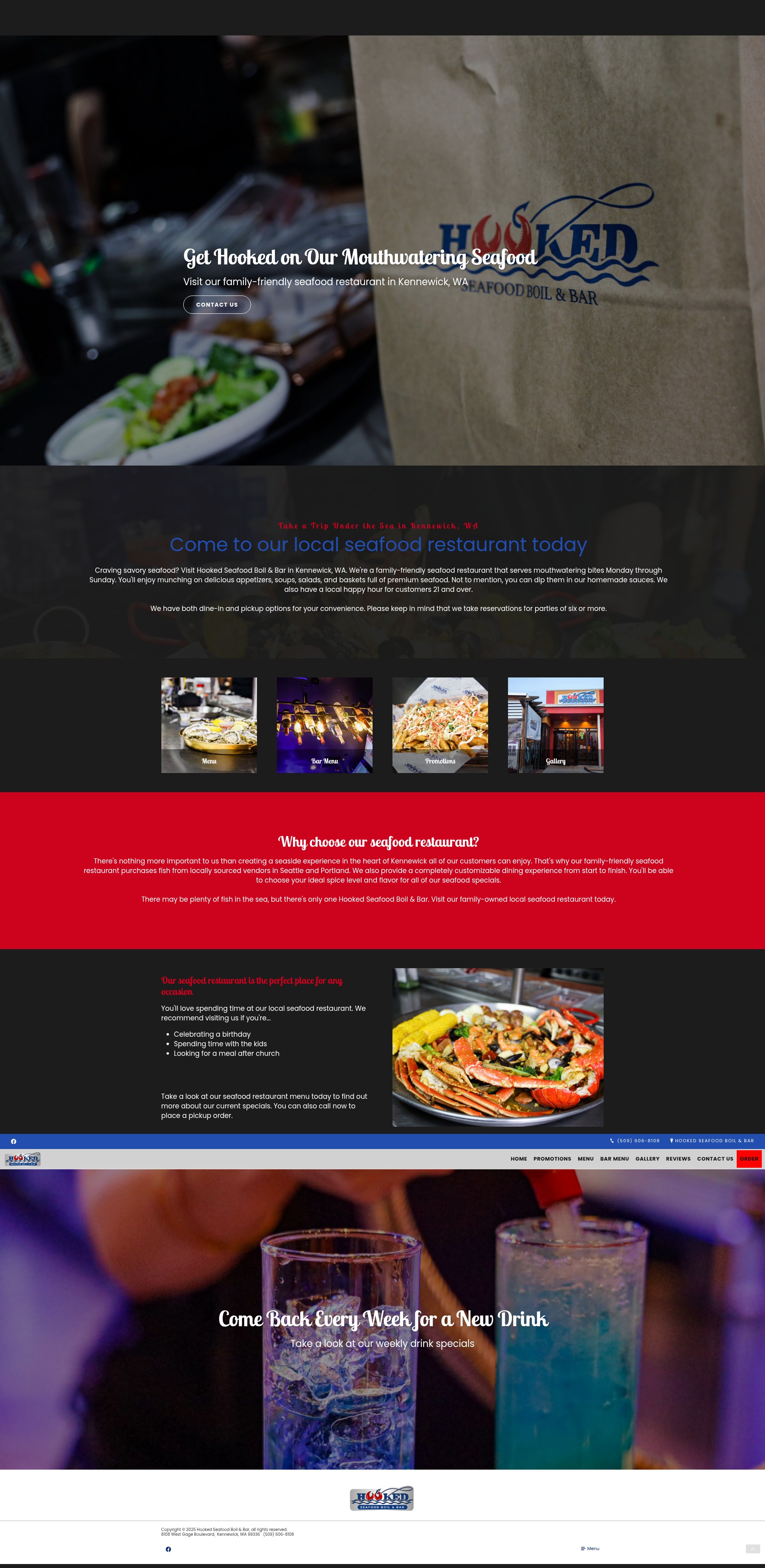Screenshot of hookedseafoodboilandbar.com