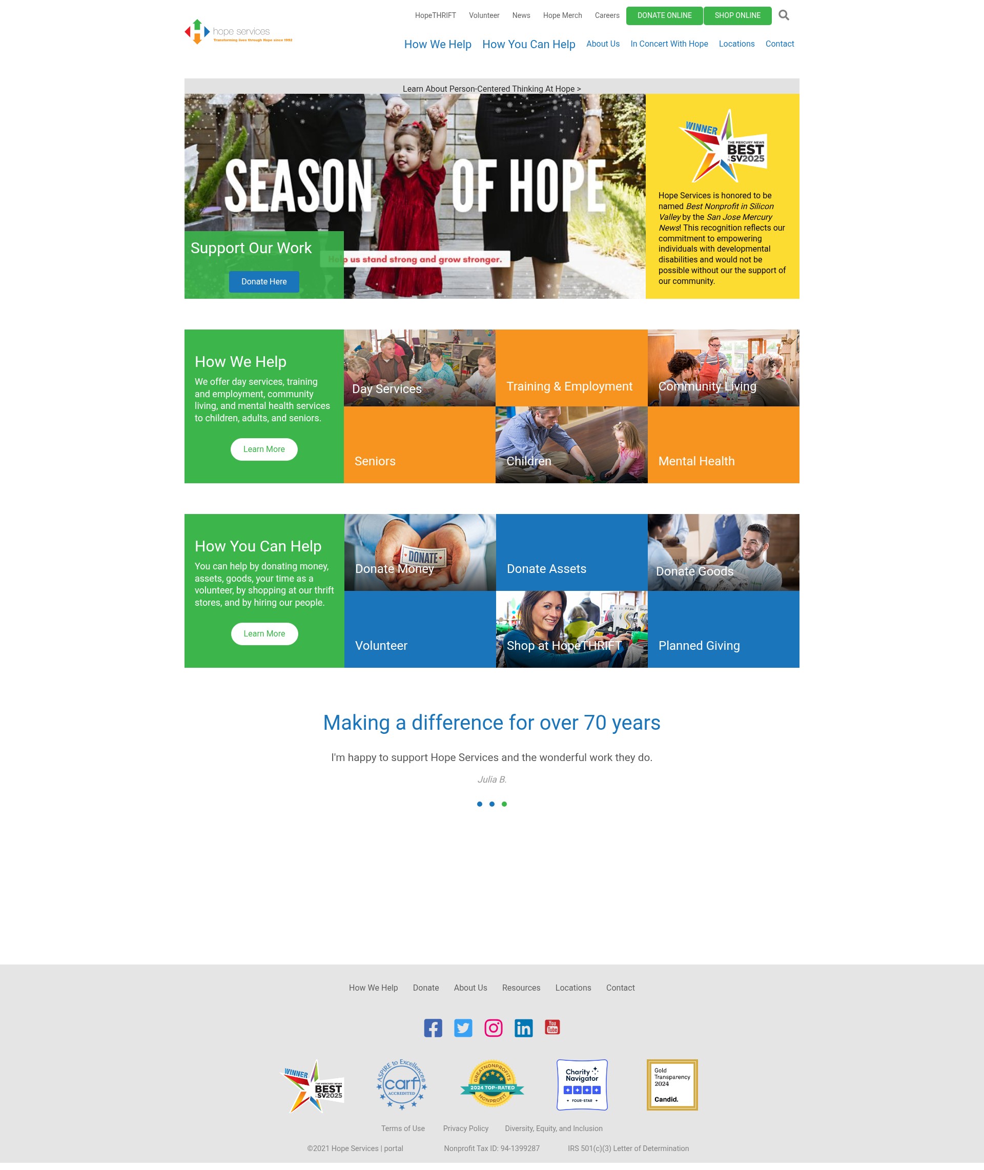 Screenshot of hopeservices.org