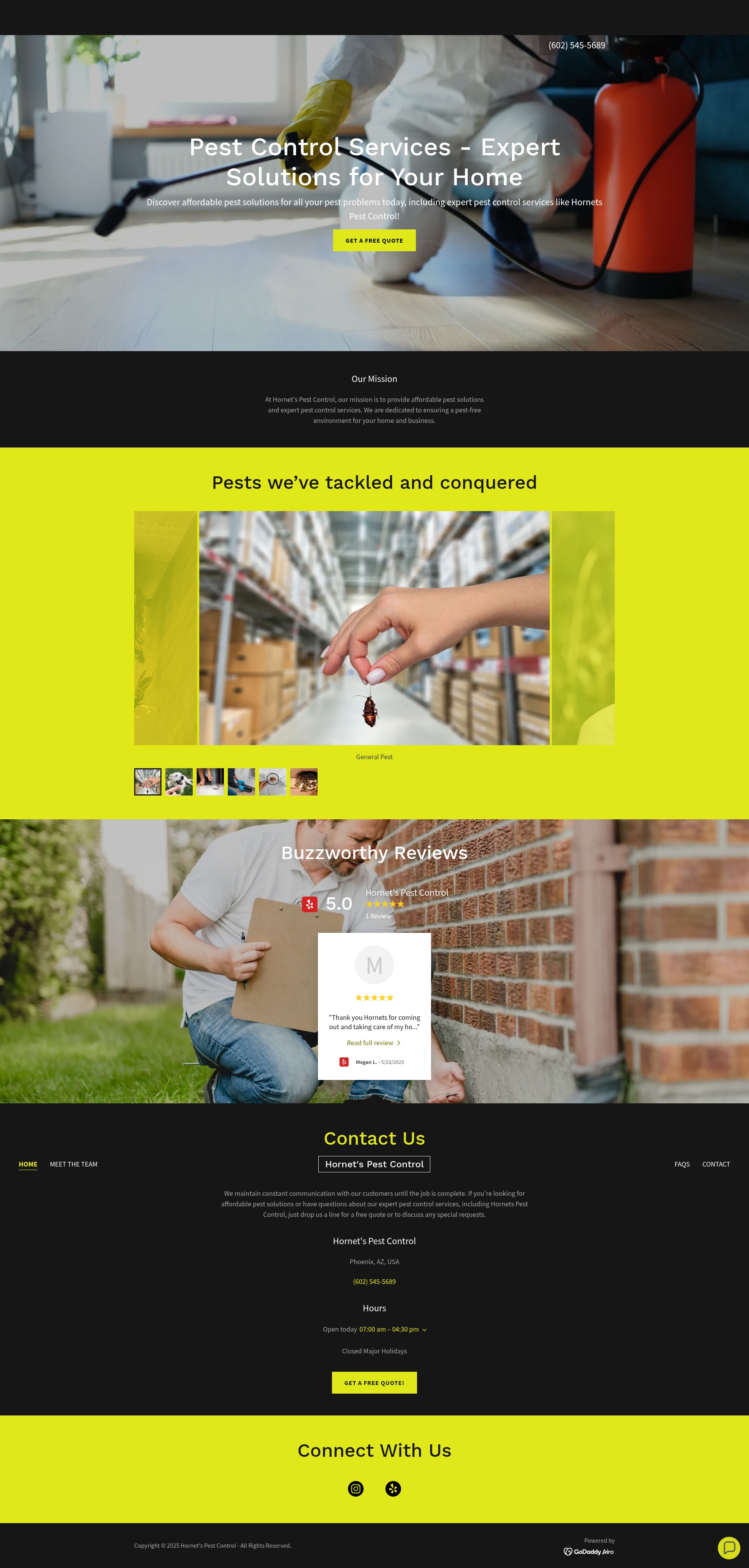 Screenshot of hornetspestcontrol.org