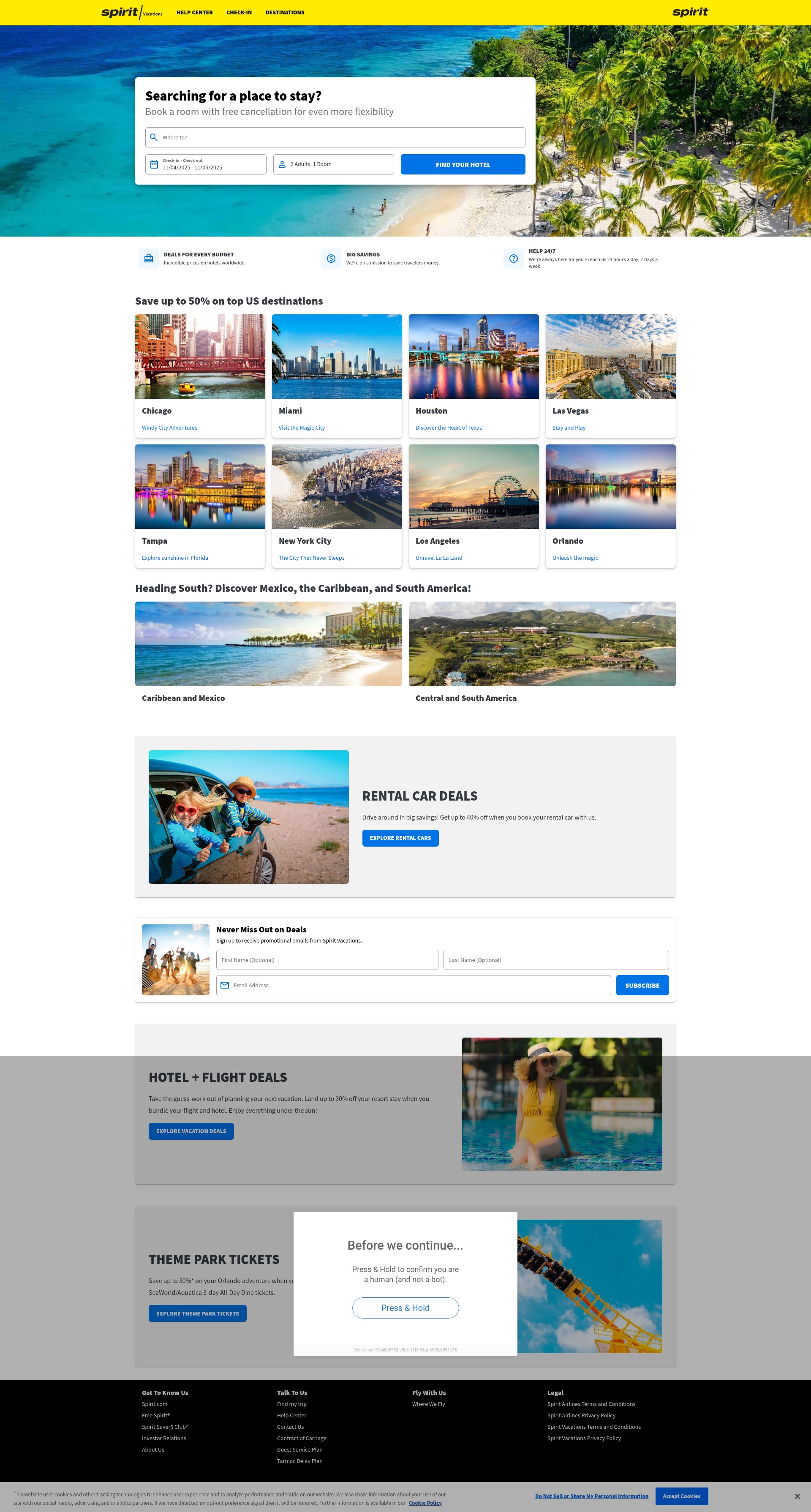 Screenshot of hotels.spirit.com