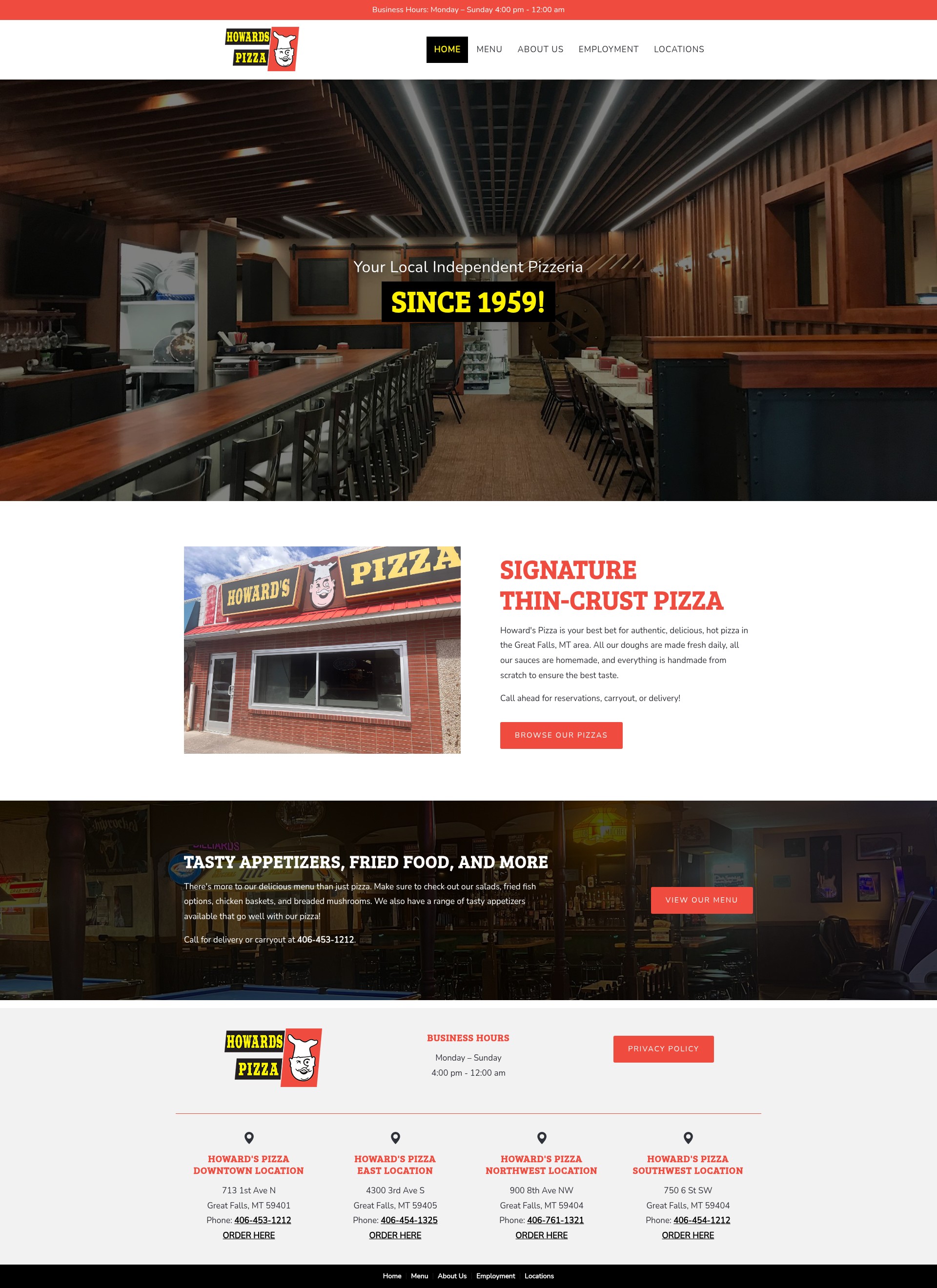 Screenshot of howardspizzamontana.com