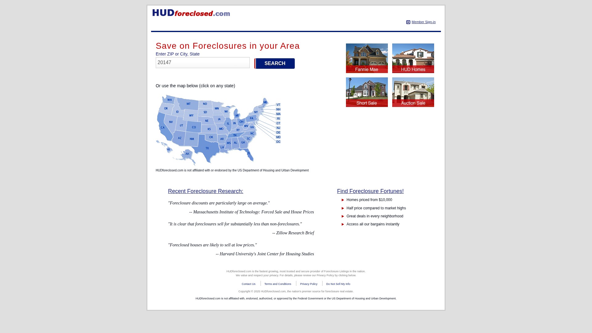 Screenshot of hudforeclosed.com