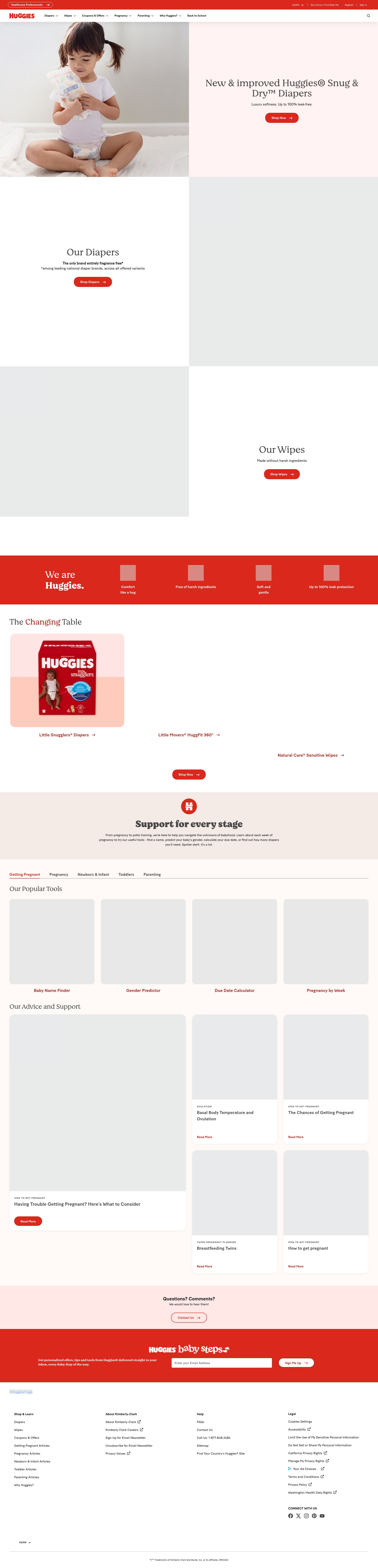 Screenshot of huggies.com