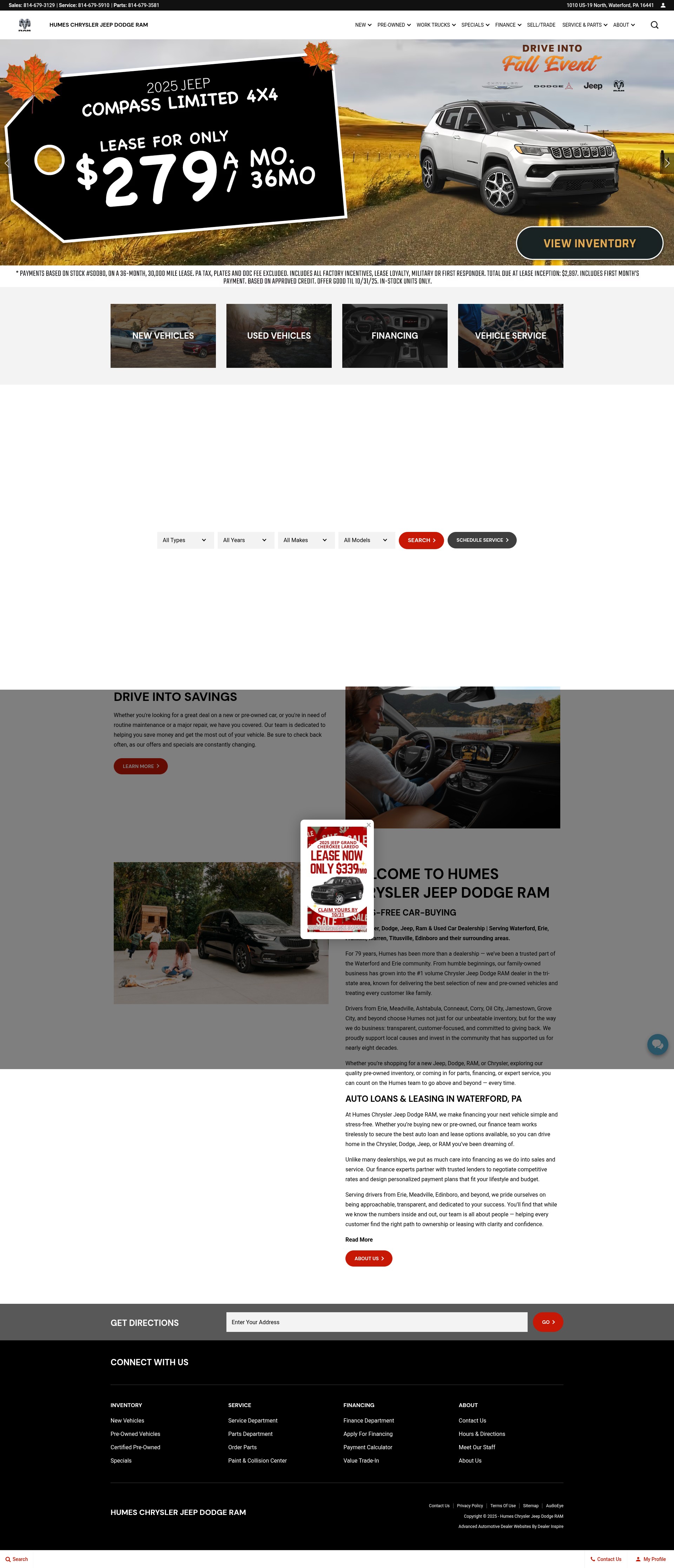 Screenshot of humeschryslerjeepdodge.com