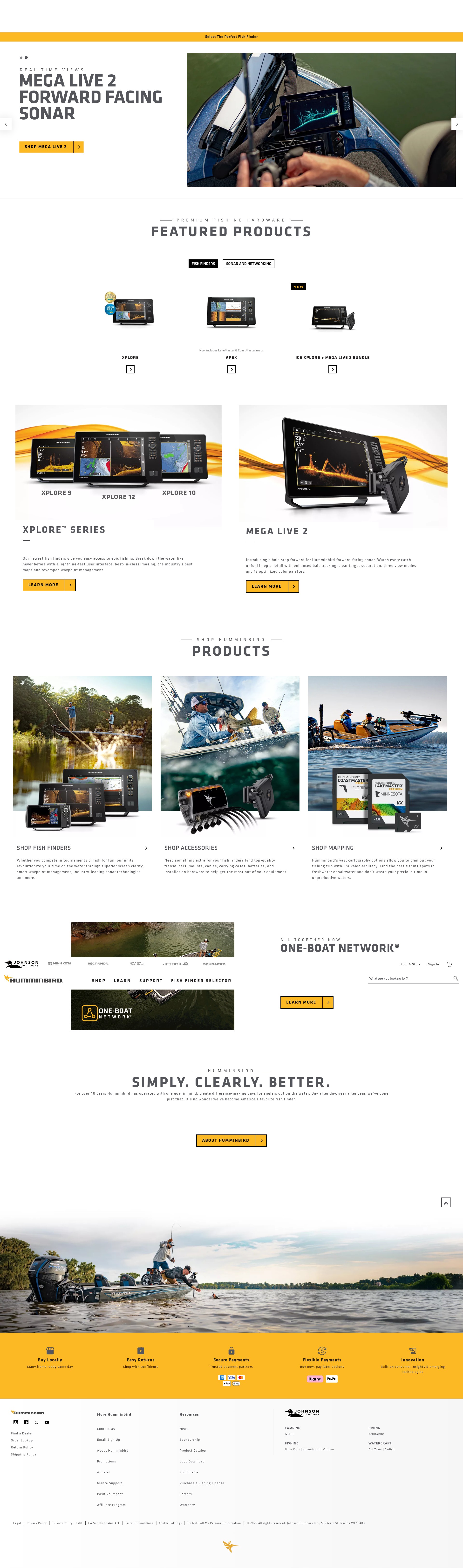 Screenshot of humminbird.johnsonoutdoors.com