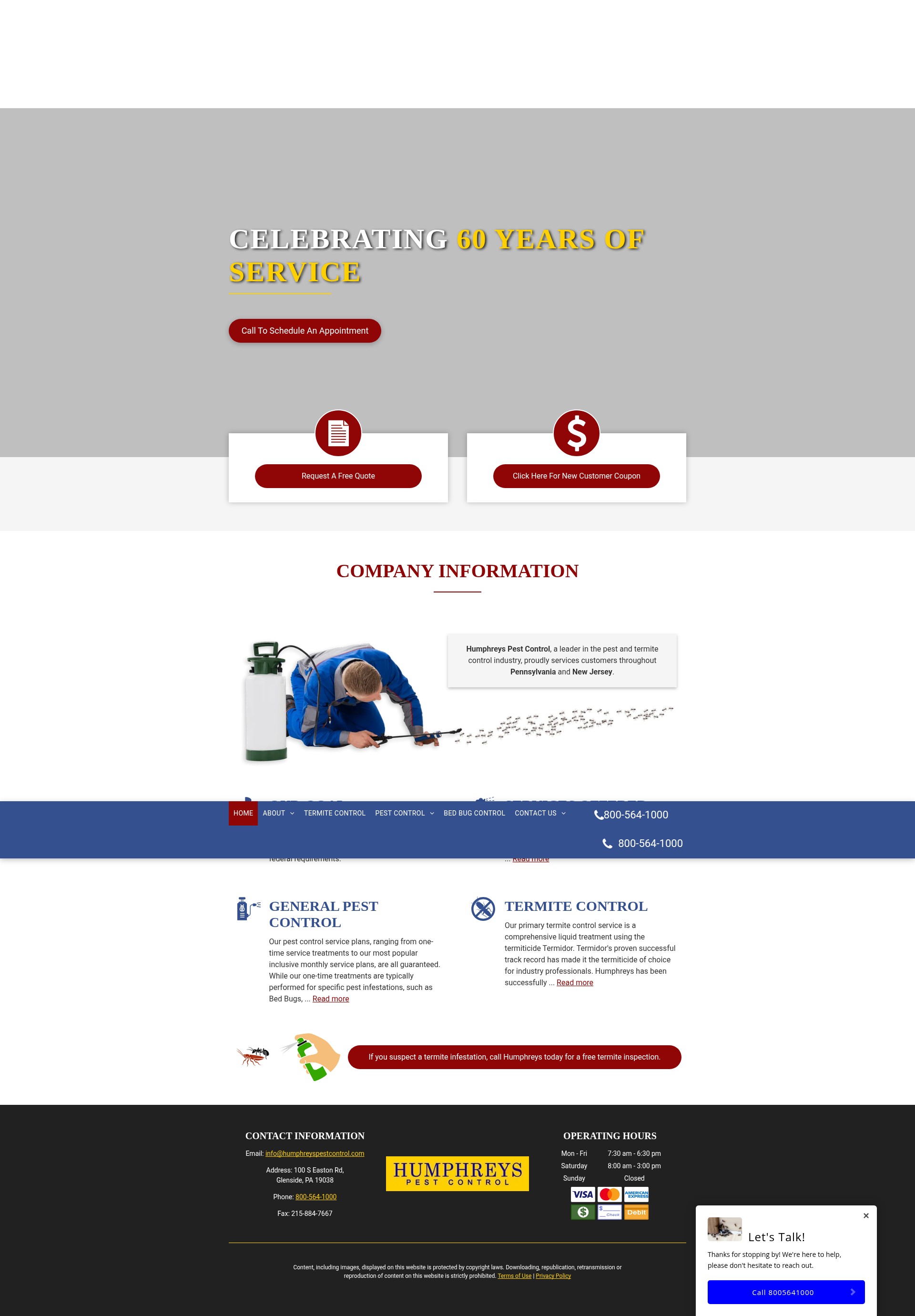 Screenshot of humphreyspestcontrol.com