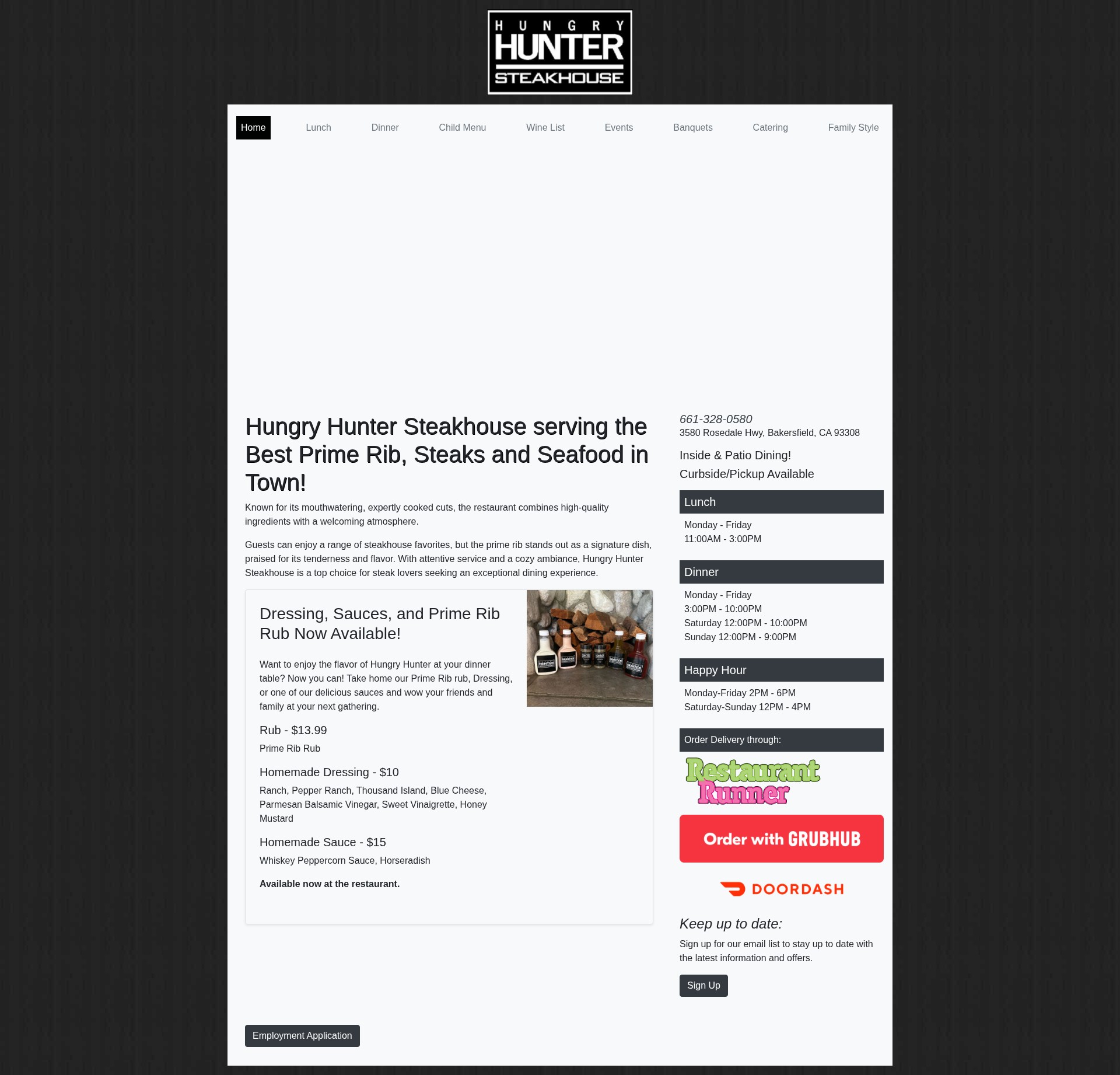 Screenshot of hungryhuntersteakhouse.com