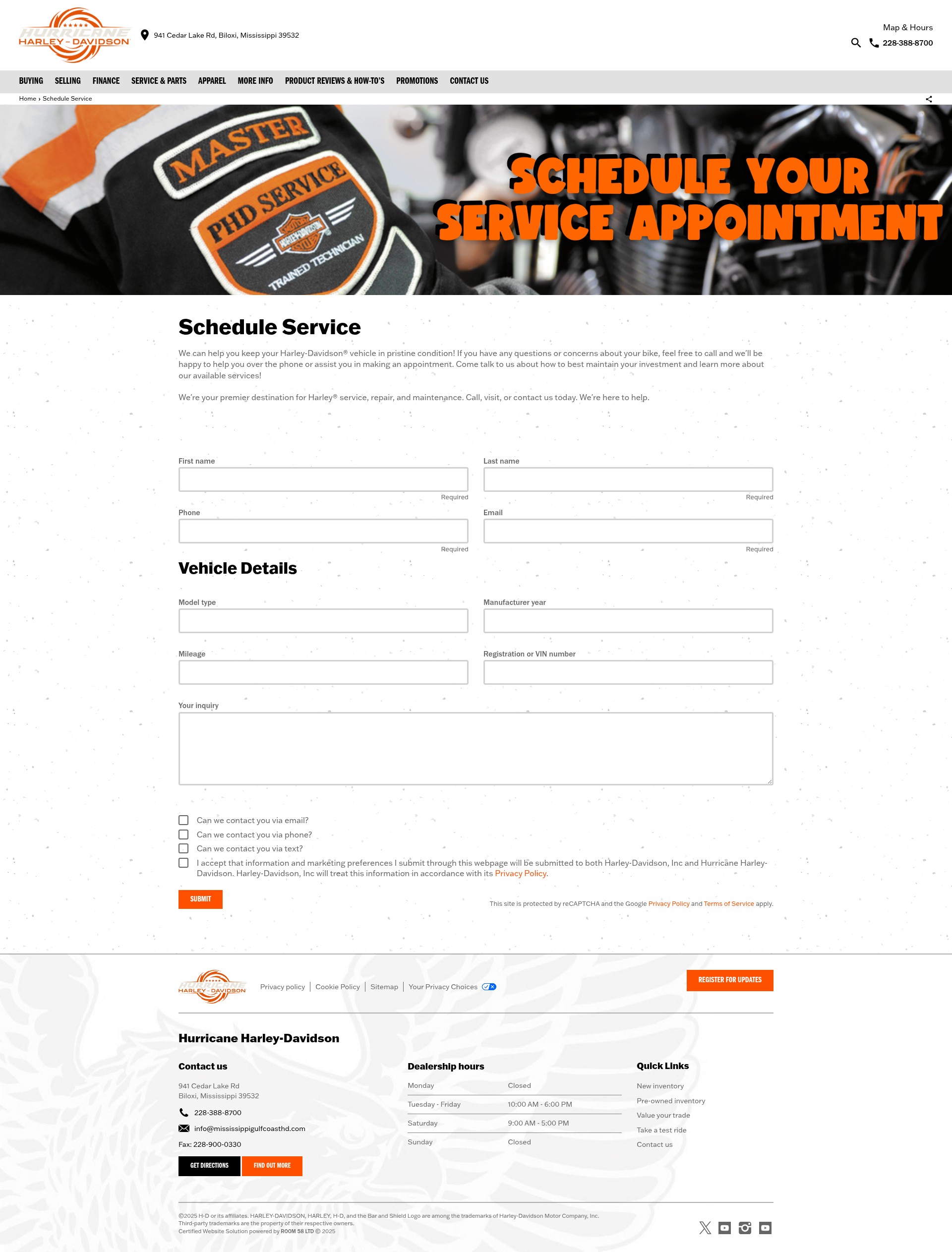 Screenshot of hurricaneharley.com